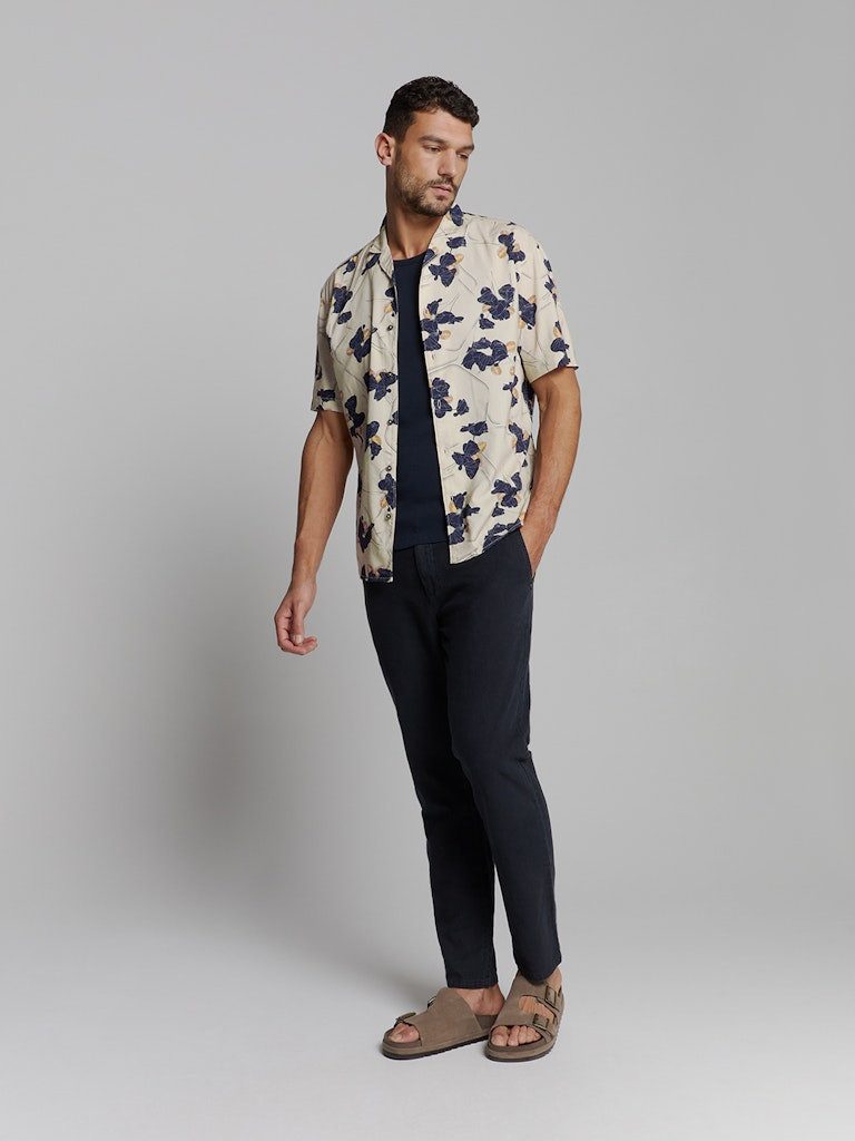NO EXCESS Kurzarmhemd Shirt Short Sleeve Revers Collar Allover Printed Cement