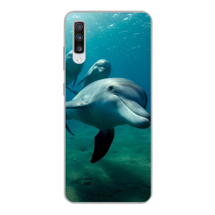 MuchoWow Handyhülle Wasser - Delphin - Blau Phone Case Handyhülle Samsung Galaxy A70 Silikon Schutzhülle