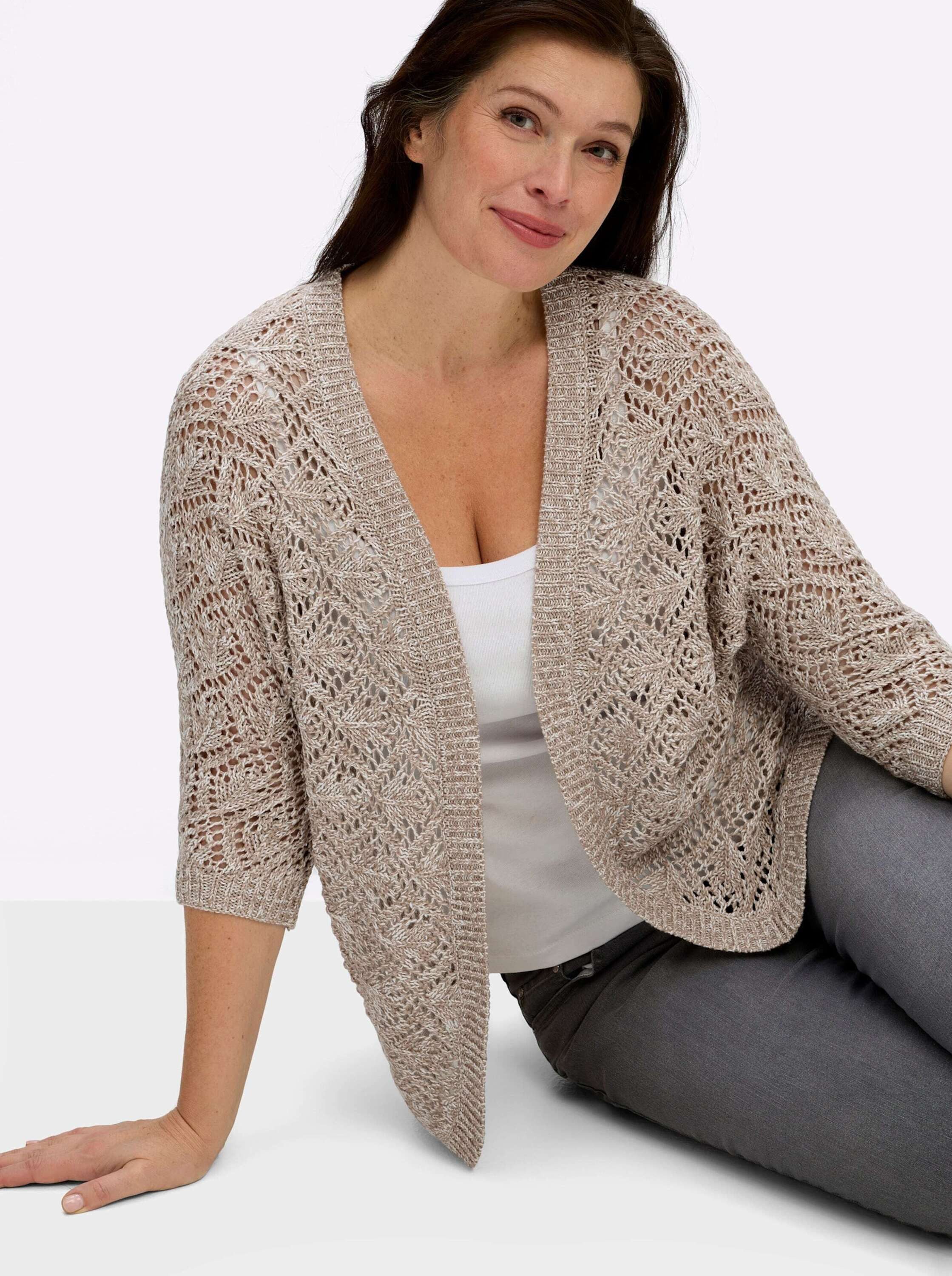 Sieh an! Strickjacke Ajour-Strickjacke 3/4-Arm Ajourstrick – Bild 4 von 5