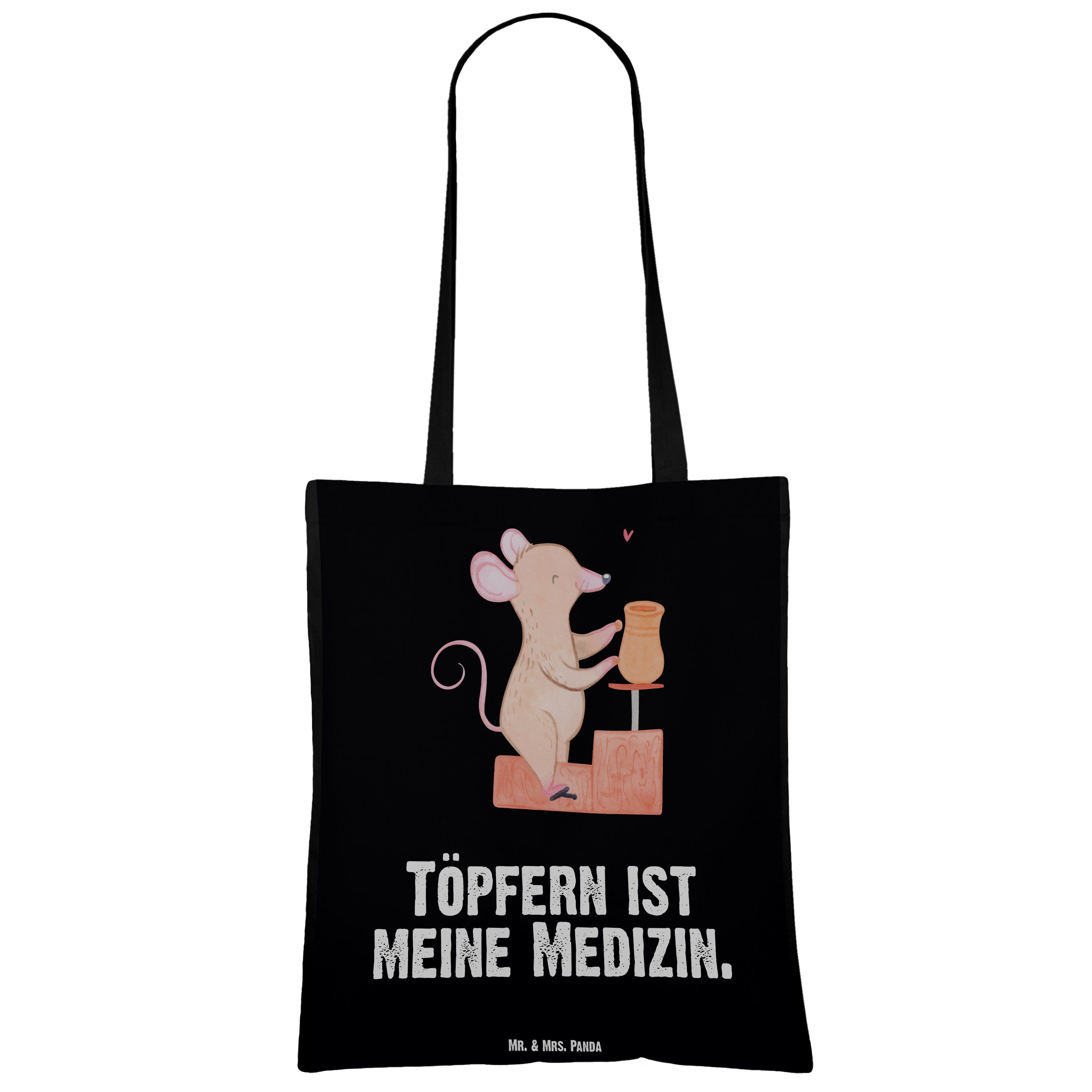 Mr. & - Töpfern (1-tlg) Jutebeutel, Medizin Mrs. Schwarz - Beuteltasche, Geschenk, Panda Tragetasche Maus