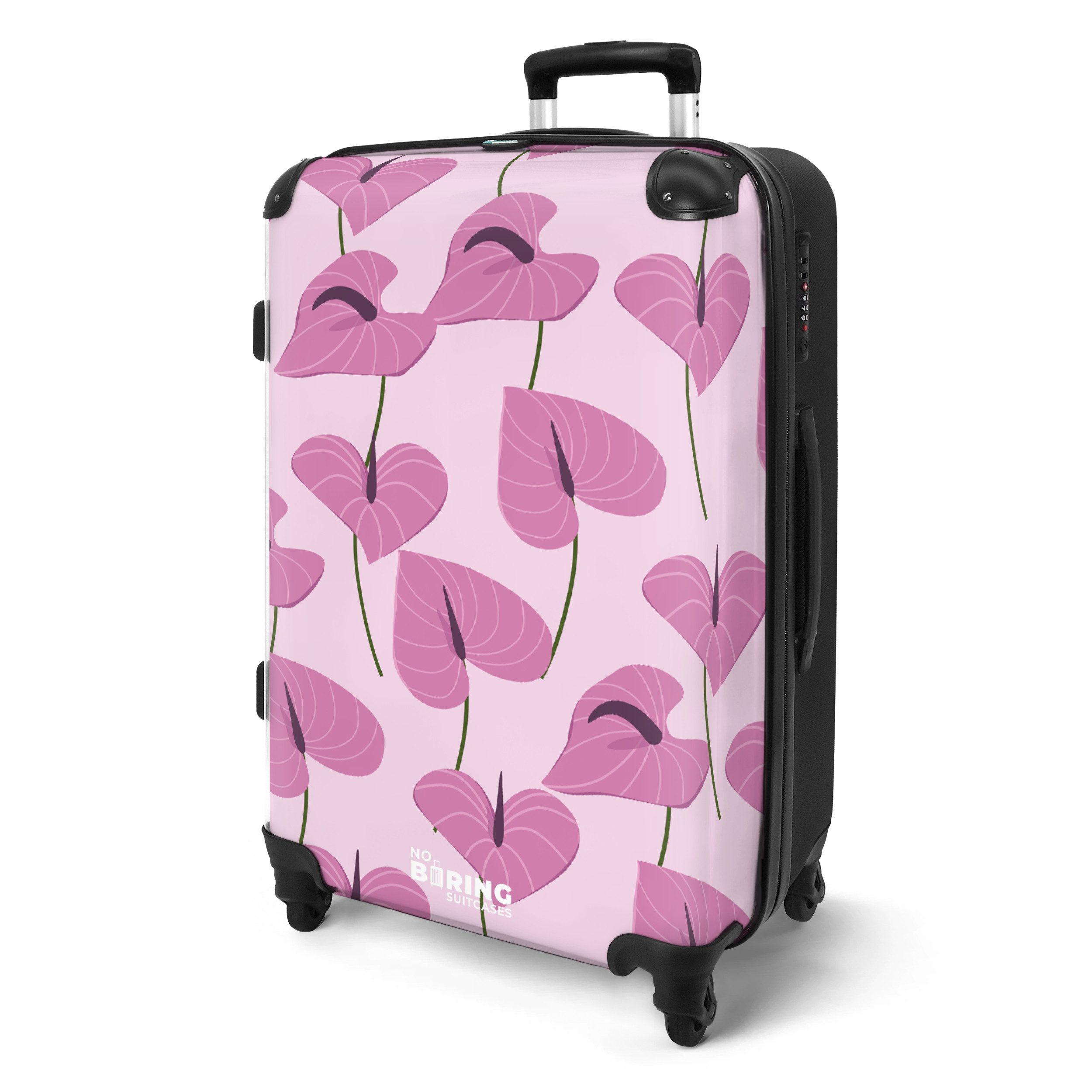 NoBoringSuitcases.com© Hartschalen-Trolley Rosa mit lila Blättern günstig online kaufen
