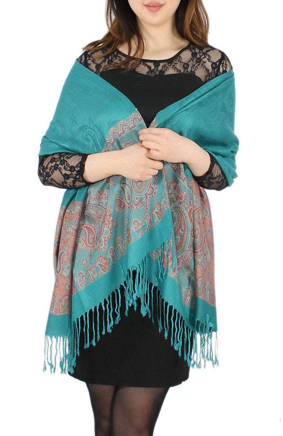 dy_mode Modeschal Eleganter Damen Schal Stola Schultertuch im Paisley Muster, mit Fransen – Bild 3 von 5