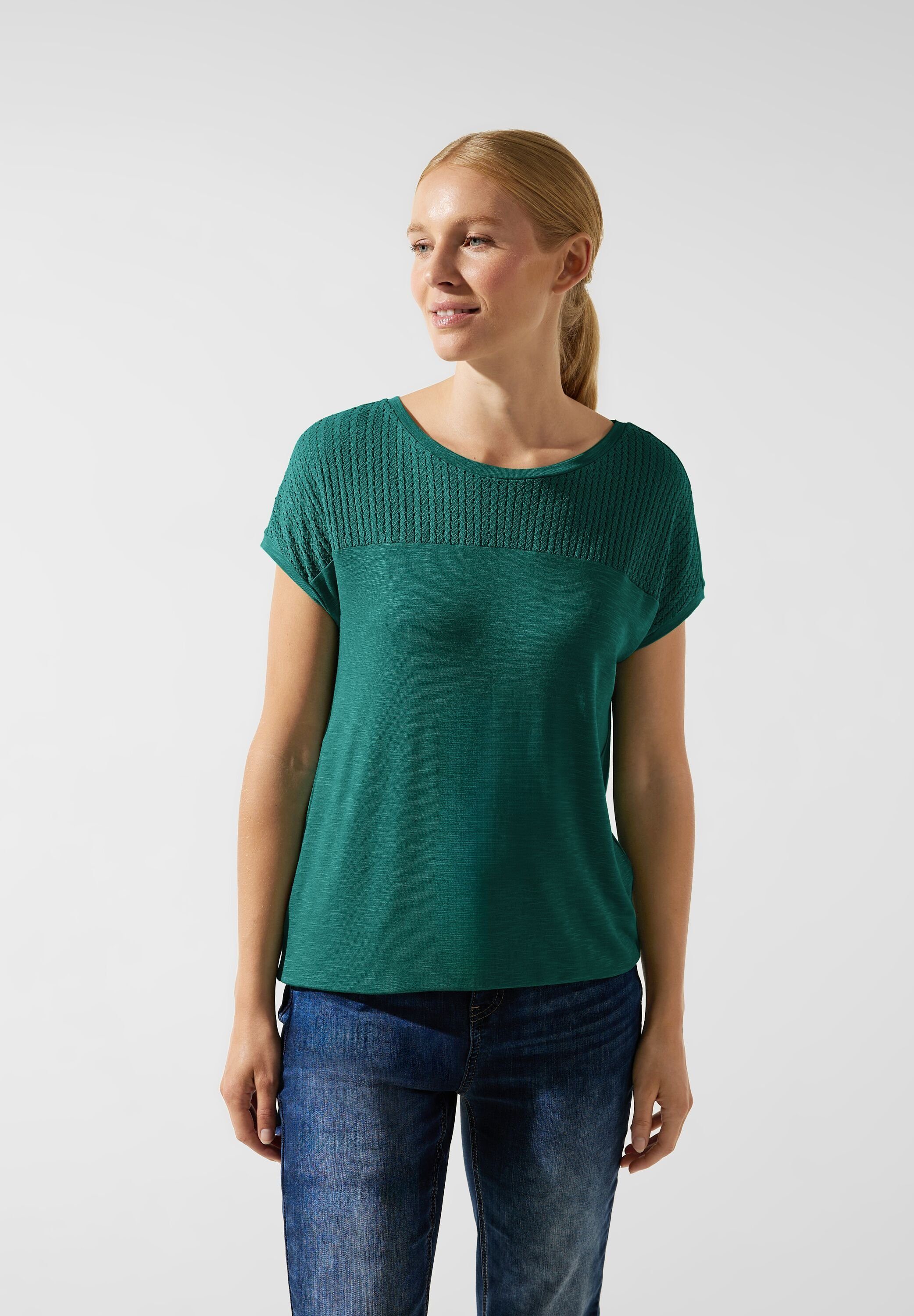 STREET ONE Spitzenshirt aus softer Viskose lagoon green