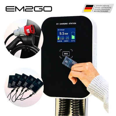 EM2GO Stationär Elektroauto-Ladestation AC Wallbox 22kW 7.5m Typ 2 Kabel + RFID-Kartenleser + CEE-Kabel, 22,00kW / 32A, 1-phasig, 3-phasig
