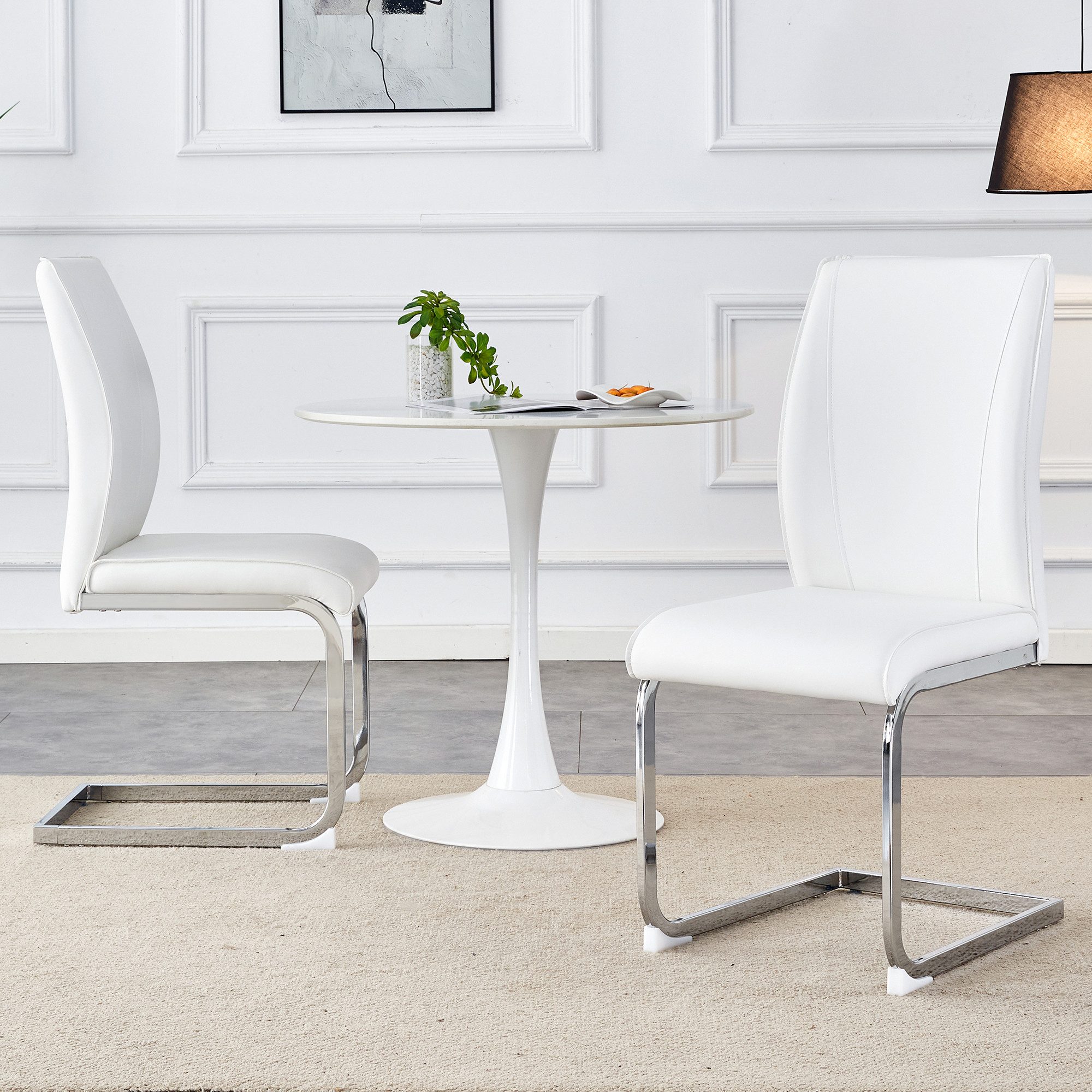 JUFU Esszimmerstuhl mit Freischwinger-Gestell, ergonomischer Wohnzimmerstuhl aus PU (2 St), Moderner Designstuhl für Zuhause & Arbeitsbereich