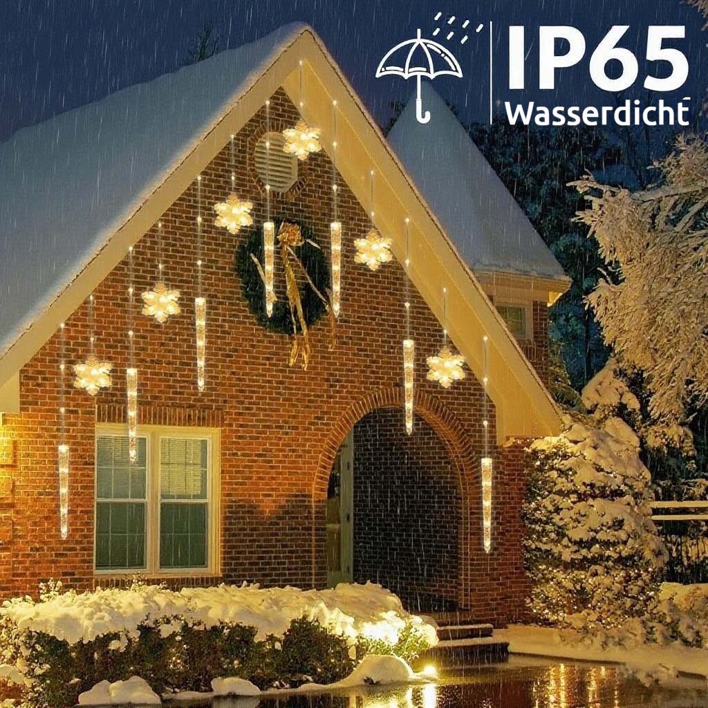 PRIISF LED-Lichtervorhang LED Lichterkette Eisregen Fenster Eiszapfe Weihnachten Lichtervorhang, LED Eiszapfen Vorhang Schneeflocken Xmas Beleuchtung Balkon Garten