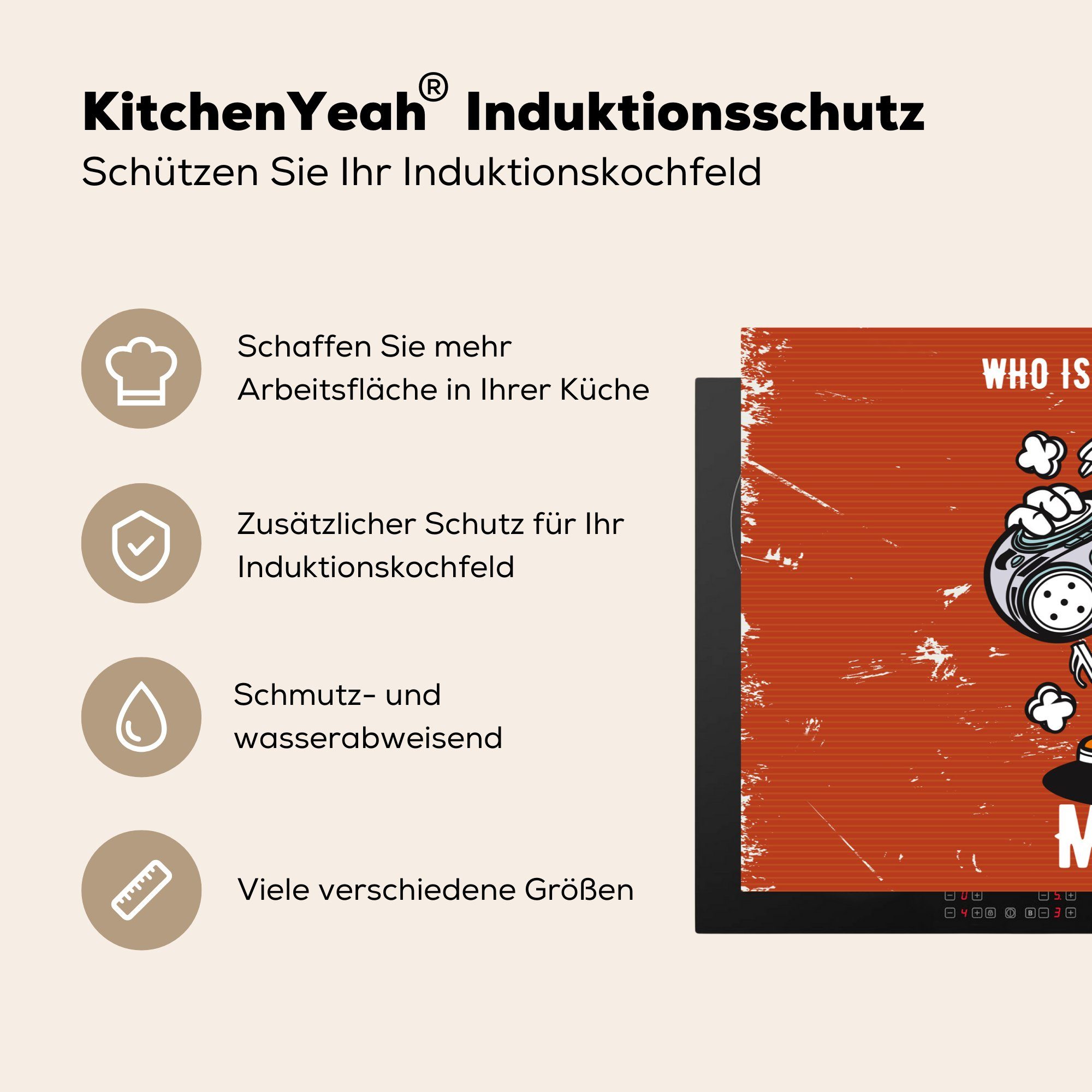 MuchoWow Herdblende-/Abdeckplatte Vintage - Totenkopf Schutz - Ceranfeldabdeckung cm, tlg), Induktionskochfeld küche, die für 81x52 Musik, (1 Vinyl