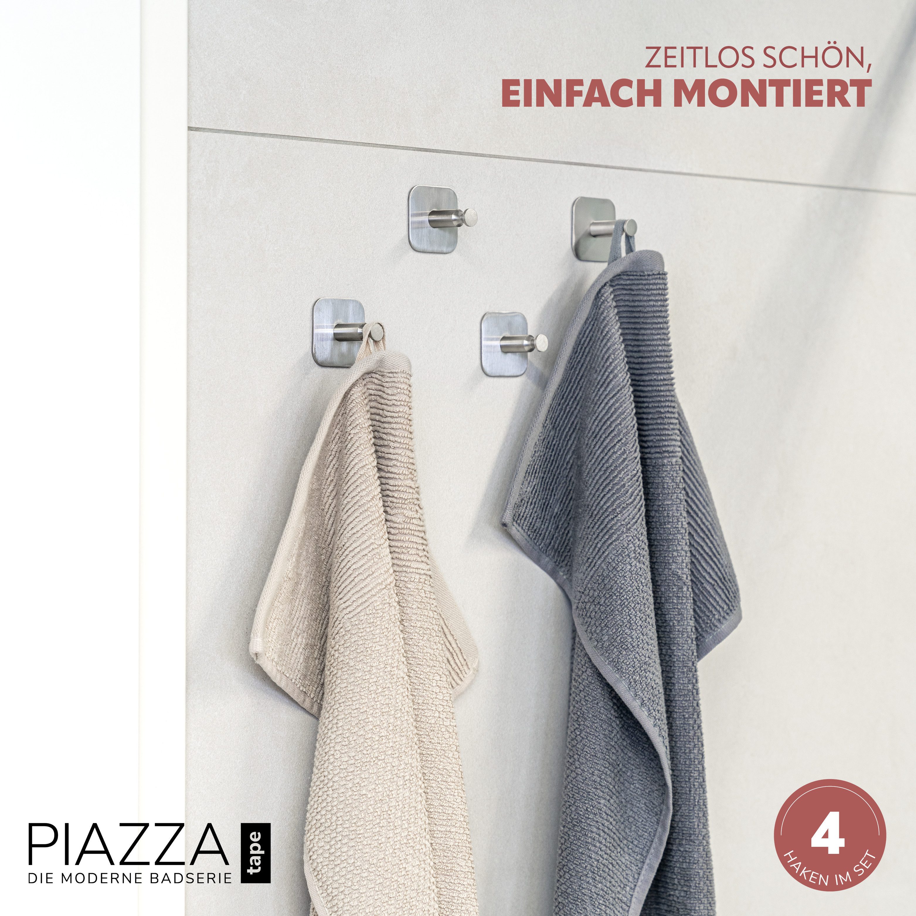 bremermann Handtuchhaken Bad-Serie PIAZZA TAPE - 4er Set mit Klebepad, Edel günstig online kaufen