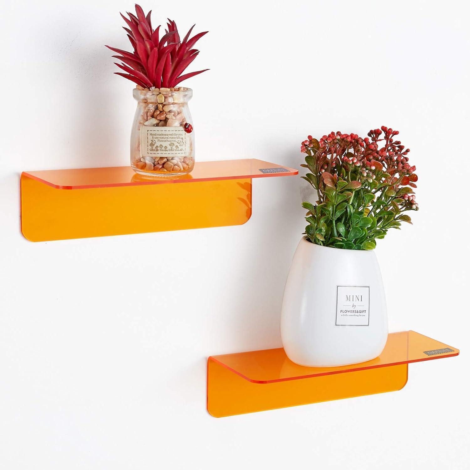 LuxusKollektion Wandregal Wandregal 2er Set Acryl 23cm ohne Bohren Kabelclips Orange