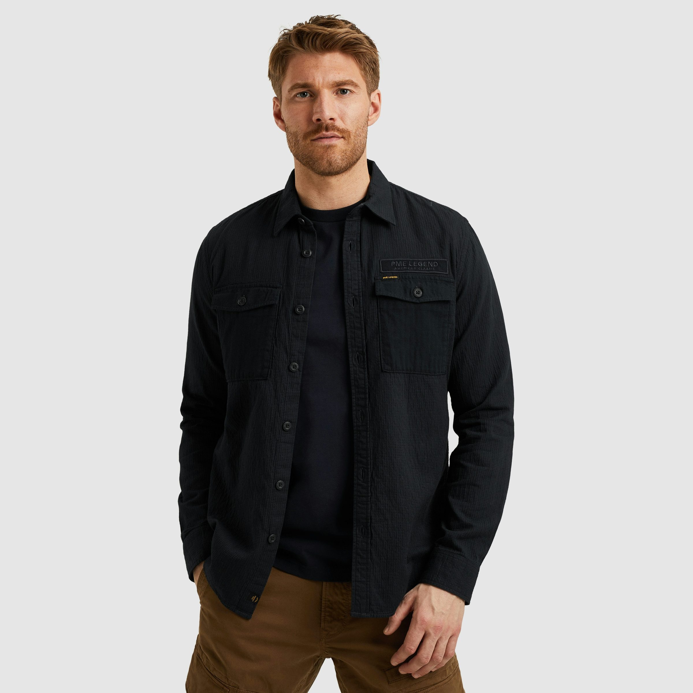 PME LEGEND Langarmhemd mit Logo Stickerei