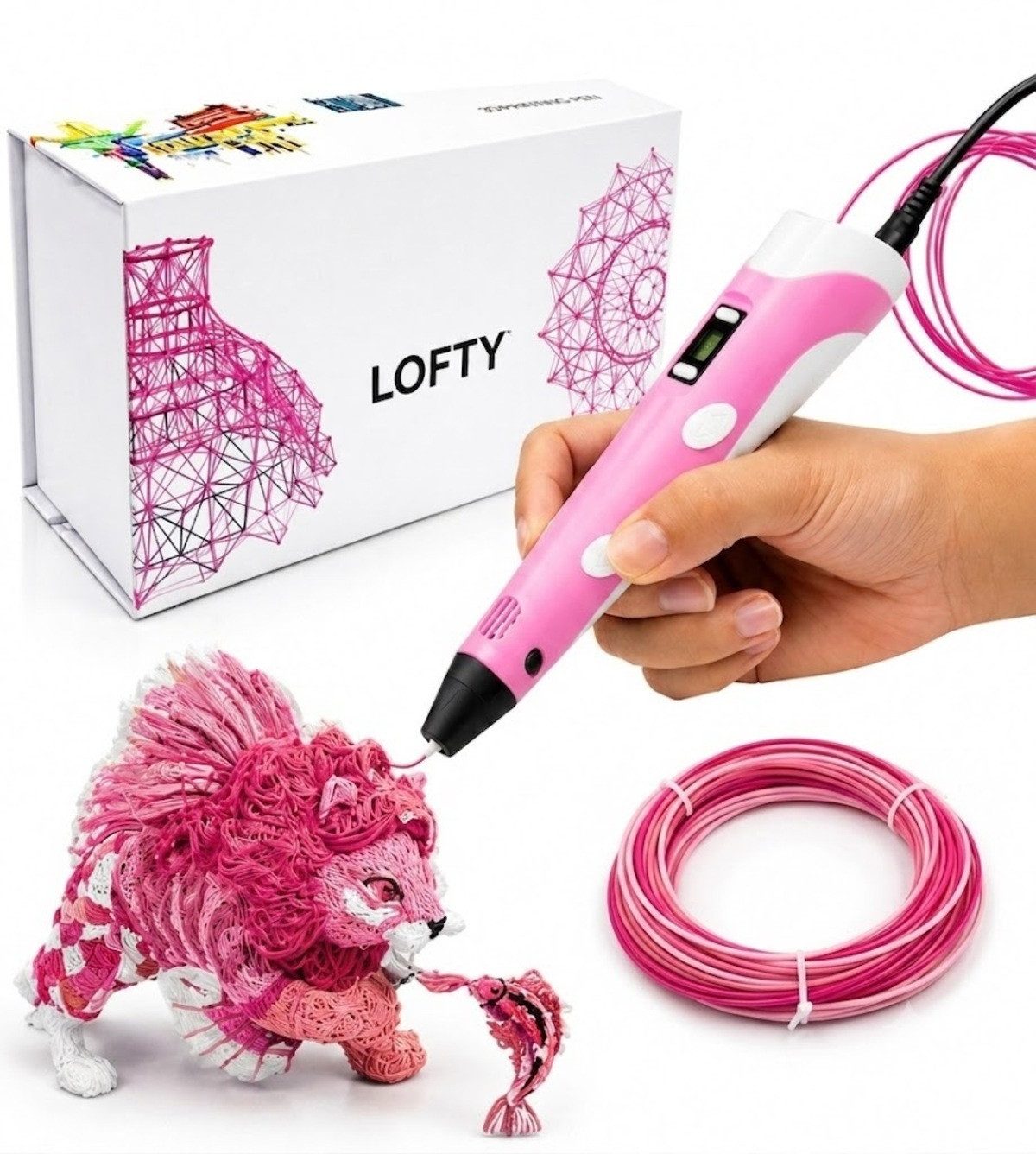 LOFTY 3D-Drucker-Stift Der 3D Stift, 3D Stift Set, Mit 15 Farben, 75m Filament, Mit Handbuch, SCRIB3D, Hochwertig, Kindergeschenk
