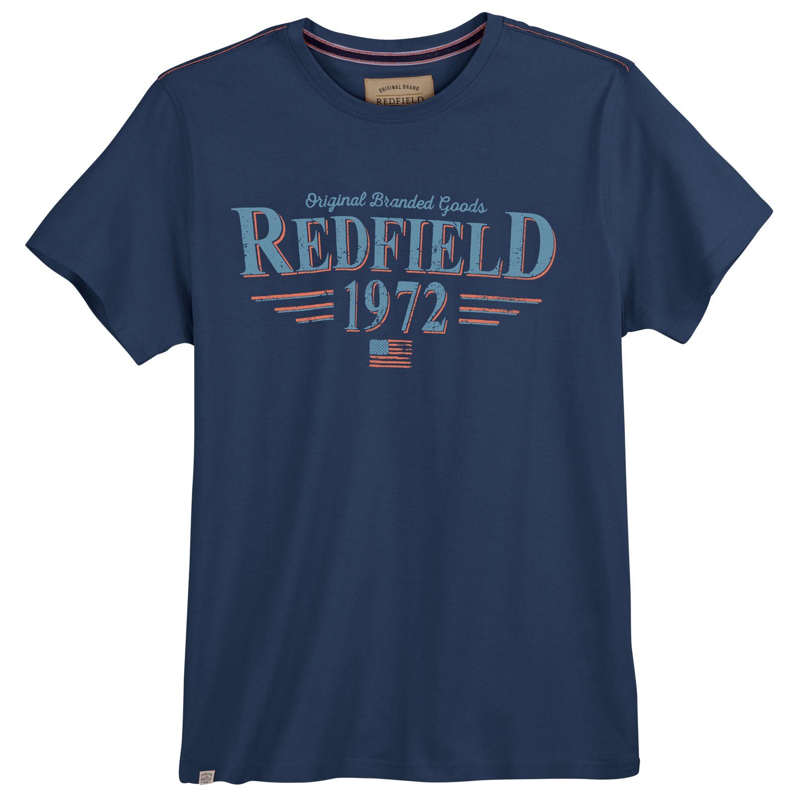 redfield Rundhalsshirt Große Größen Herren T-Shirt blau cooler Logo-Print Redfield