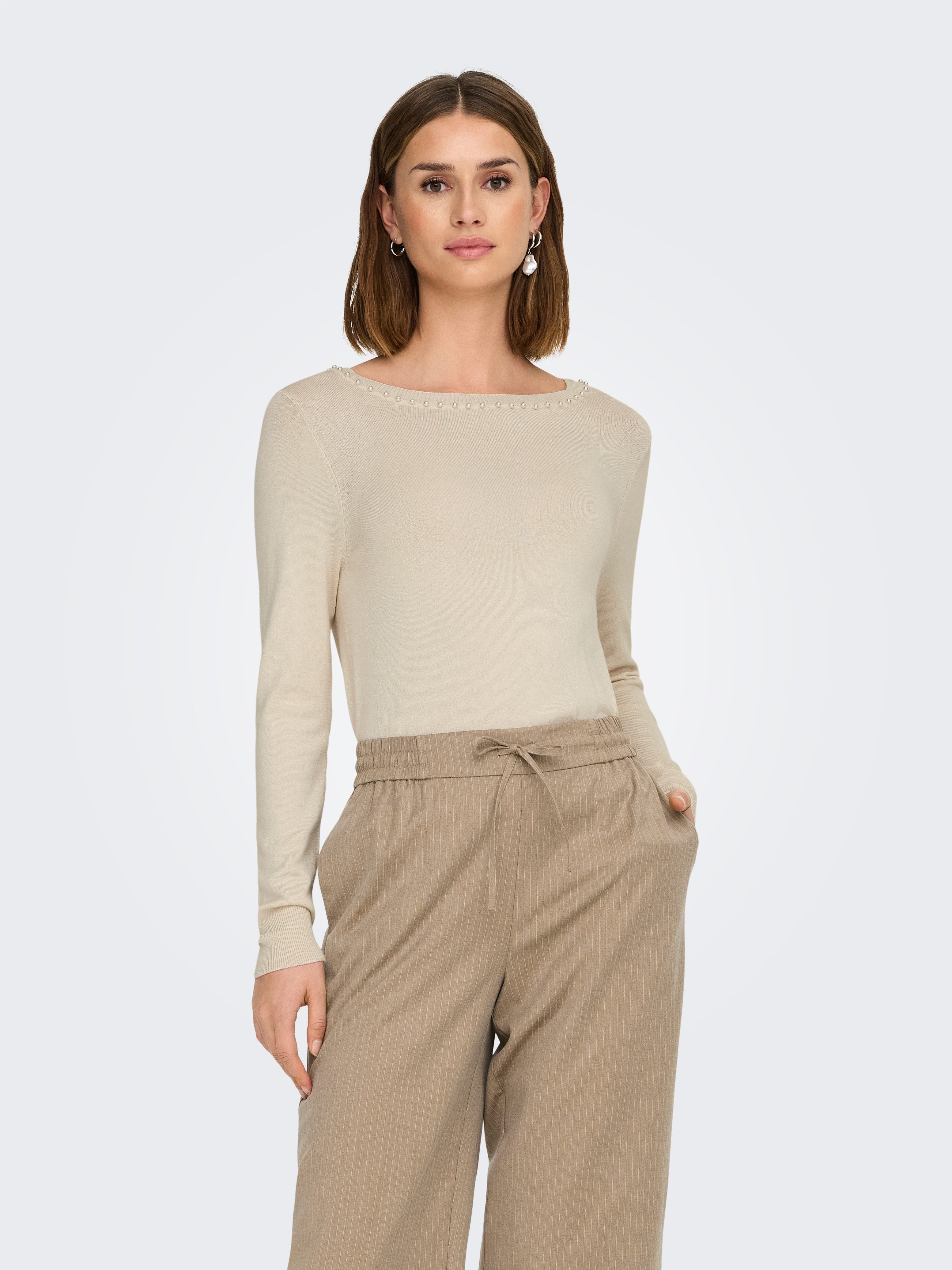 ONLY Strickpullover ONLVENICE – Strickpullover mit Perlendetail und Rundhal günstig online kaufen