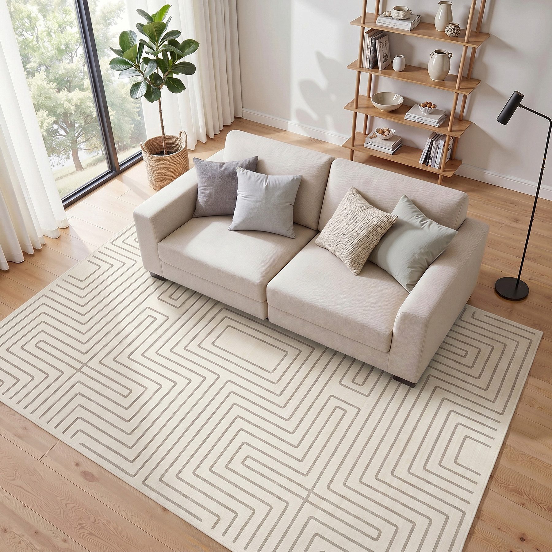 Tribesigns Teppich Geometrischer Kurzflor Teppich 160x230cm, Waschbarer Wohnzimmerteppich