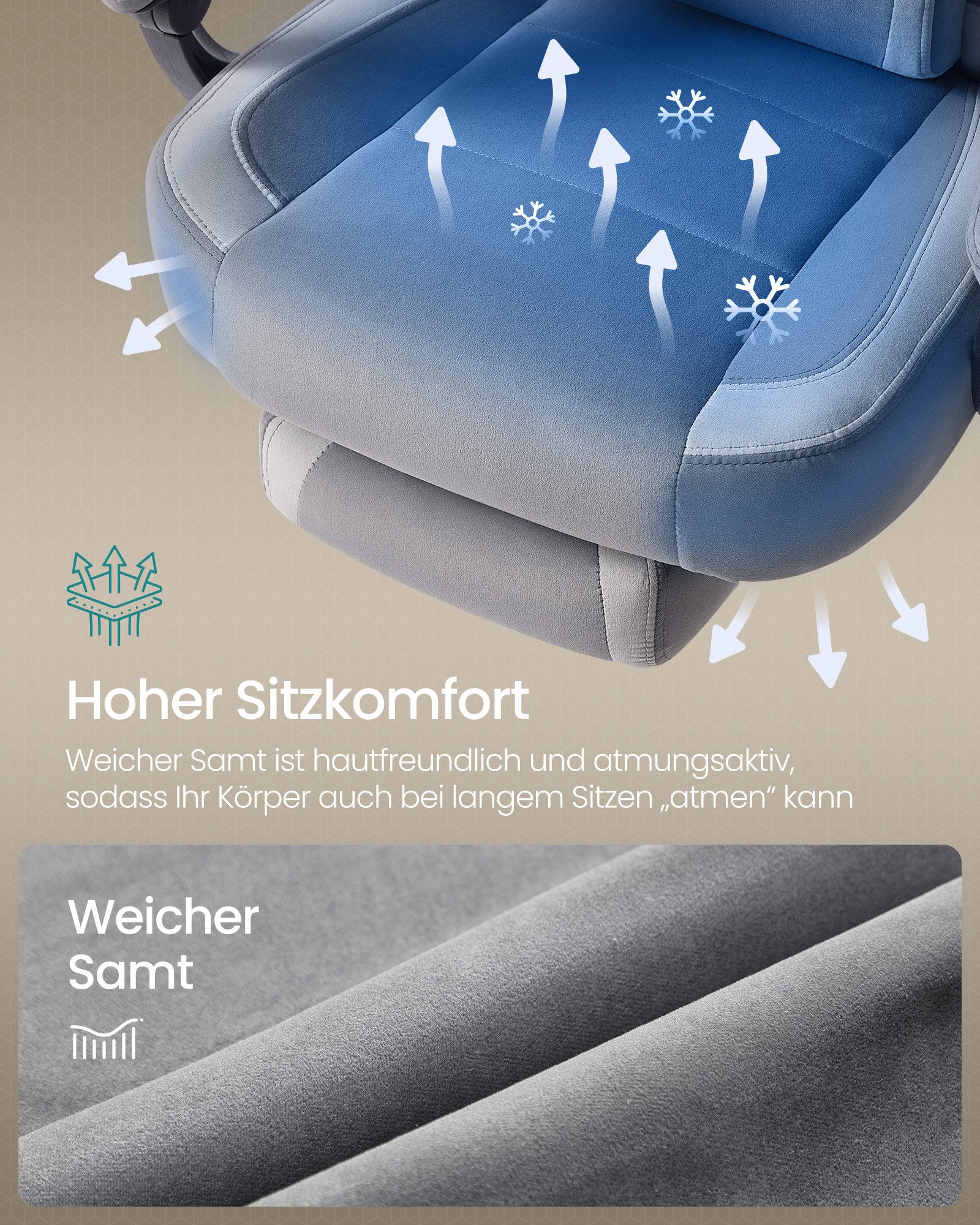SONGMICS Bürostuhl, Gaming-Stuhl, Computerstuhl, ergonomisches Design, mit Fußstütze