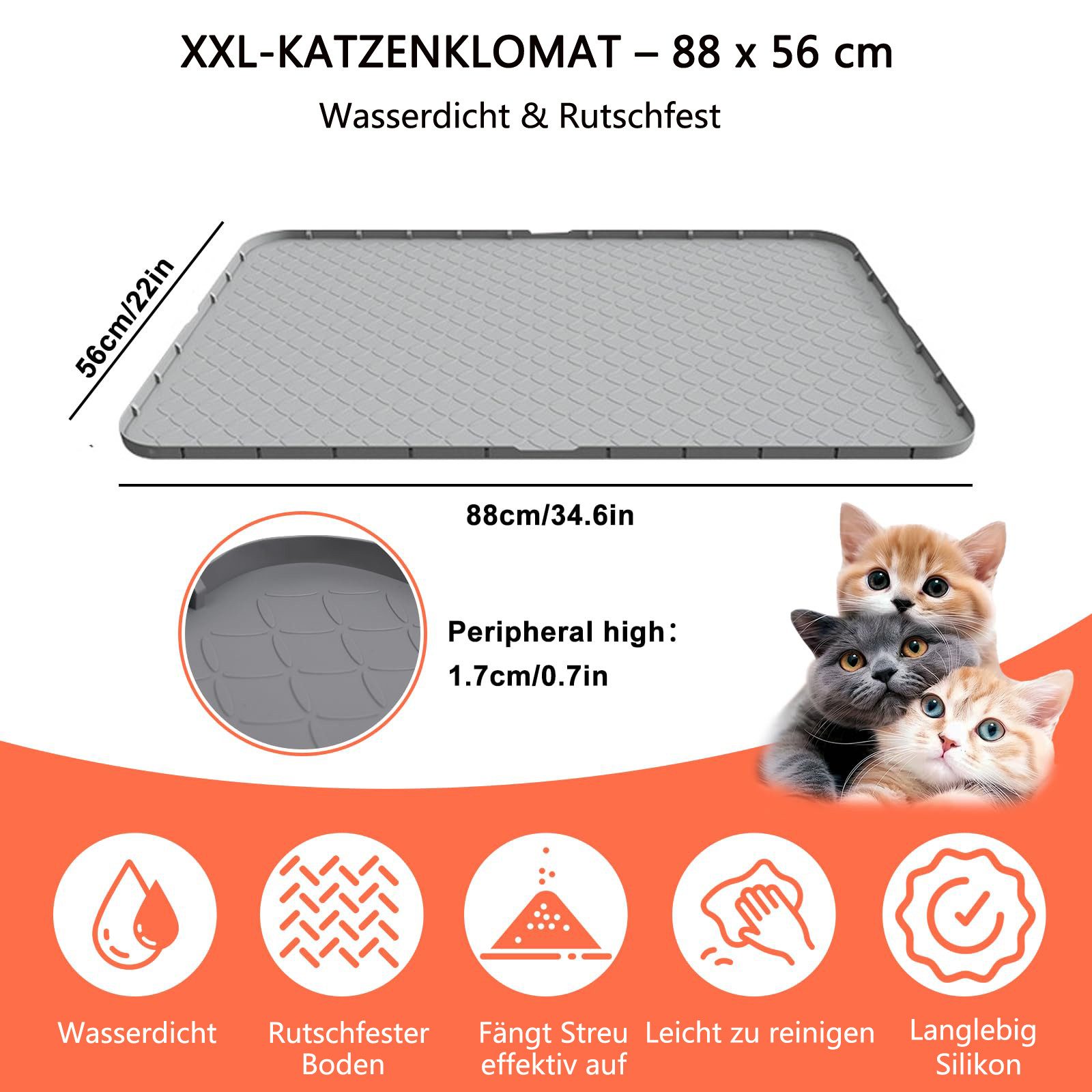 Ledander Katzenecktoilette Katzenklo Matte Katzenstreu Matte XXL 88 × 56 cm günstig online kaufen