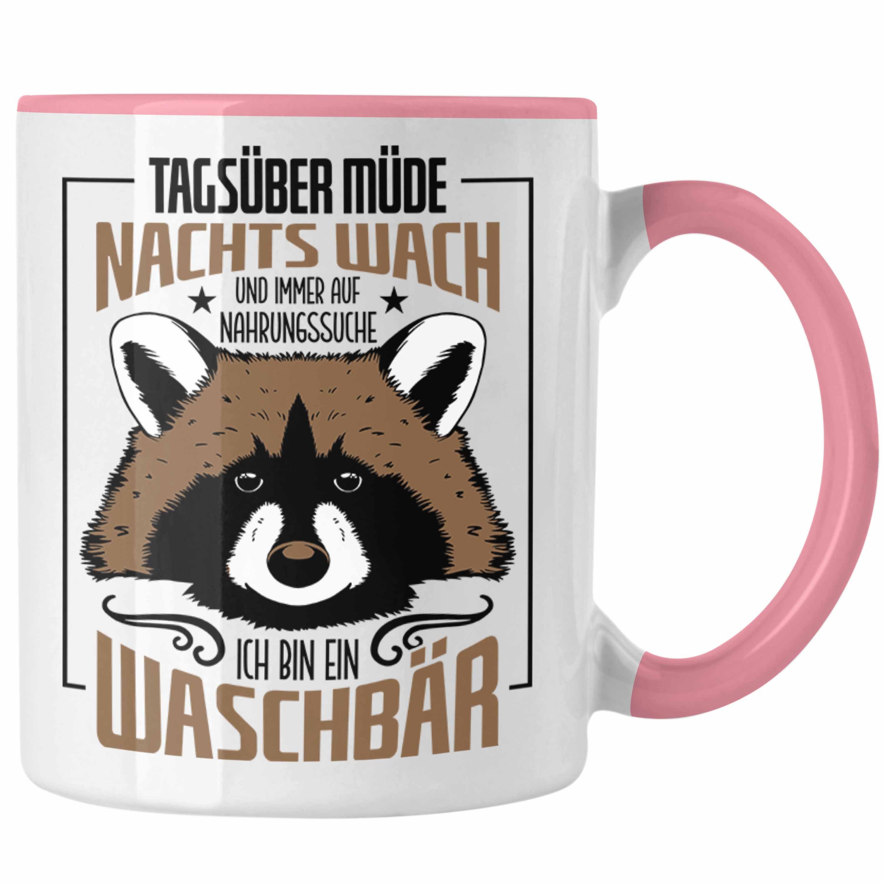 Trendation Tasse Trendation - Waschbär Tasse Geschenk Tagsüber Müde Nachts Wach Lustige