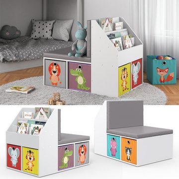 Vicco Bücherregal Kinderregal ONIX mit Sitzbank 6 Faltboxen Weiß