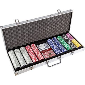 GAMES PLANET Spiel, Ultimate Pokerset mit 1000 hochwertigen Laserchips, mit Metallkern, Koffer aus Aluminium, 1000er Silver Edition
