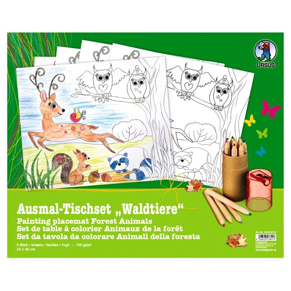 Ausmal-Tischset Papierdekoration Ursus Waldtiere Partystrolche