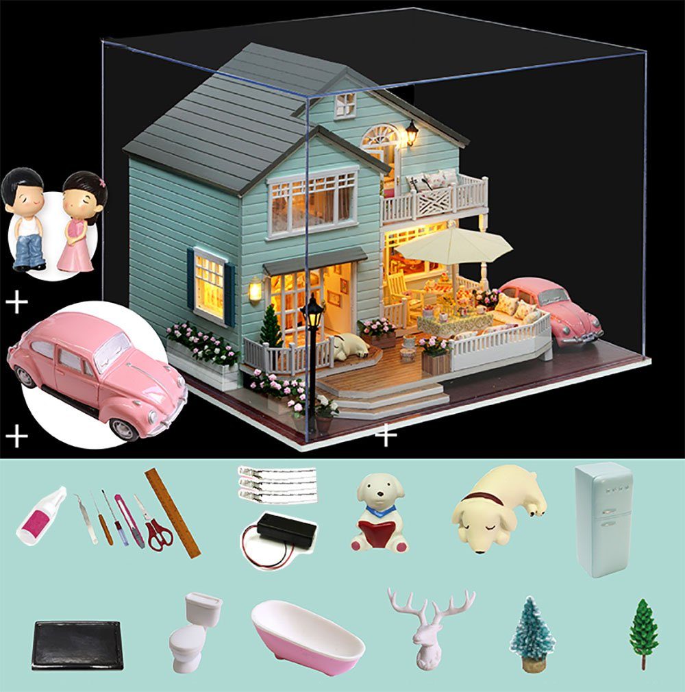 Haus 3D-Puzzle, 1:32, Miniature Miniaturhaus, Room Puzzleteile, Cute Queenstown, Modellbausatz DIY Maßstab basteln Puppenhaus holz 3D-Puzzle zum
