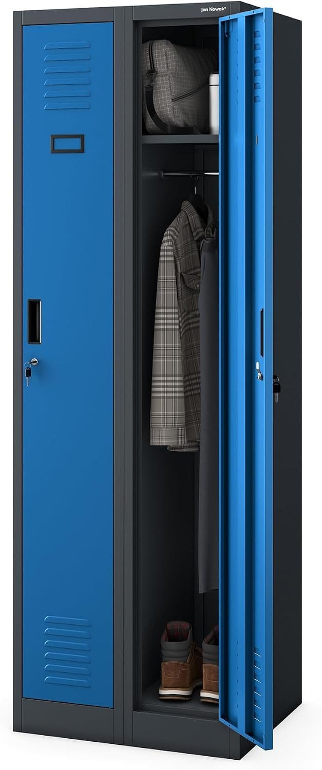 Jan Nowak Mehrzweckschrank Metall Umkleideschrank 60 cm KACPER II 2 Abteile Kleiderstange (Spind Personalschrank Arbeitsraum Fitness Umkleide Sozialraum, 0,6 mm 180 x 60 x 50 cm Lüftungsschlitze Wandmontage robust) Haken Regal abschließbar Zylinderschloss