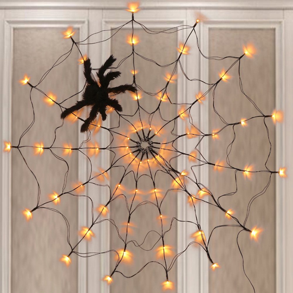 Dekolicht für Spinnennetz, Haunted House Orange, Lichter, 1M Party Durchmesser Bar Halloween Halloween Hof Dekorationen Batterie, wasserdicht,Fernbedienung, Lichter, Lila, Warmweiß Sunicol