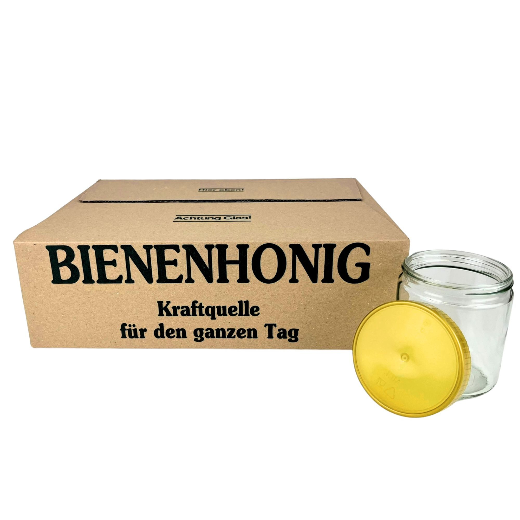 BIENEN SCHMIDT Honigglas 60x Neutrales Schraubglas Neutralglas 500g mit goldenem Deckel, (60 Stk), Einmachglas, Marmeladenglas, Sturzglas