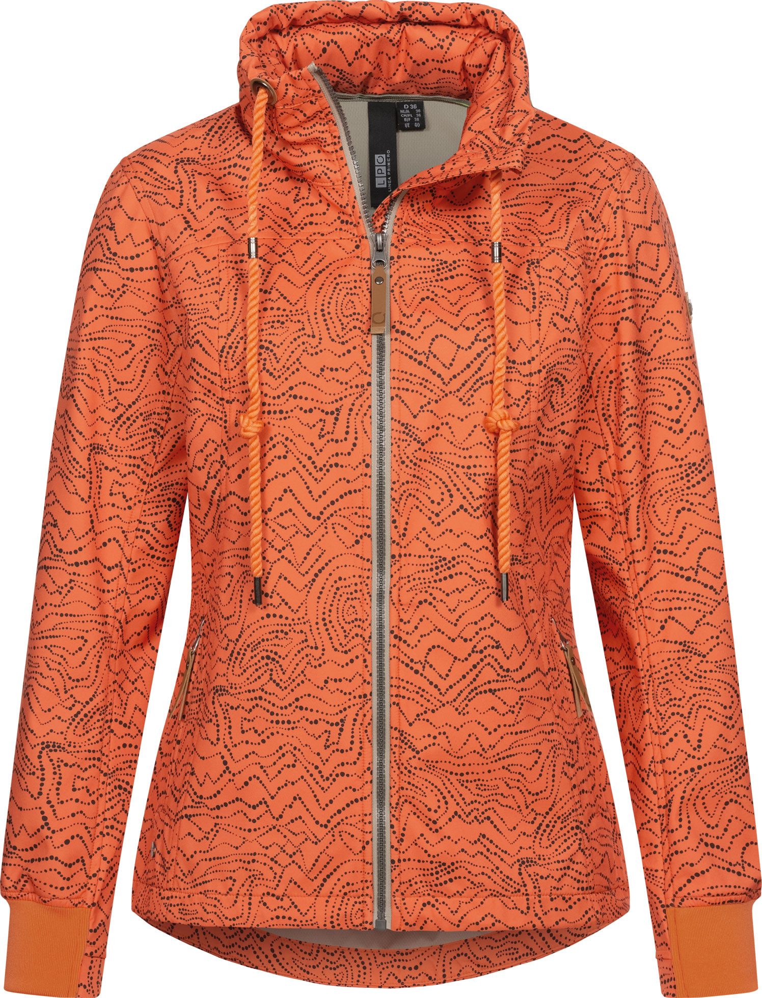 LPO Softshelljacke SHELBY PEAK Women Softshelljacke leichte abnehmbarer IV Kapuze und mit All-Over-Print orange