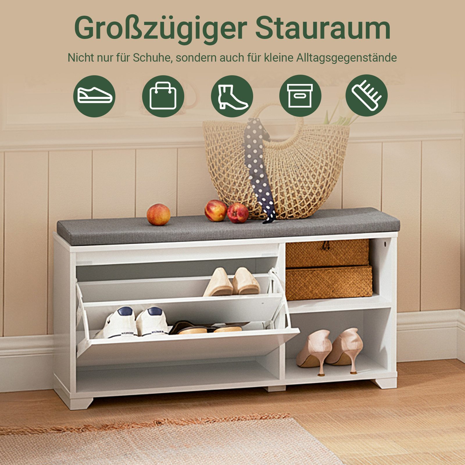 SoBuy Schuhbank FSR119, mit Sitzkissen Truhenbank Sitzbank mit Stauraum Schuhtruhe Sitzkommode