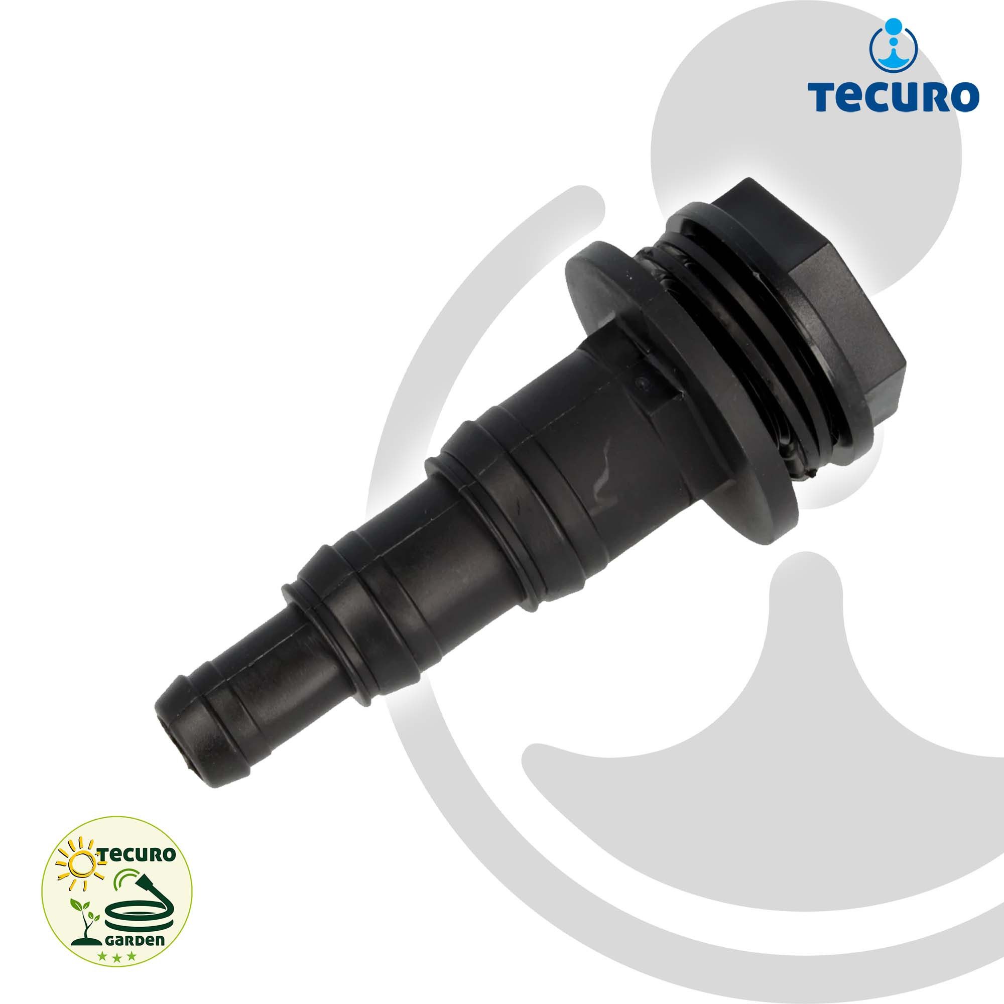 tecuro Wasserrohr Durchführung mit Schlauchtülle Ø 12/19/25 mm - PP schwarz, 1 Zoll AG
