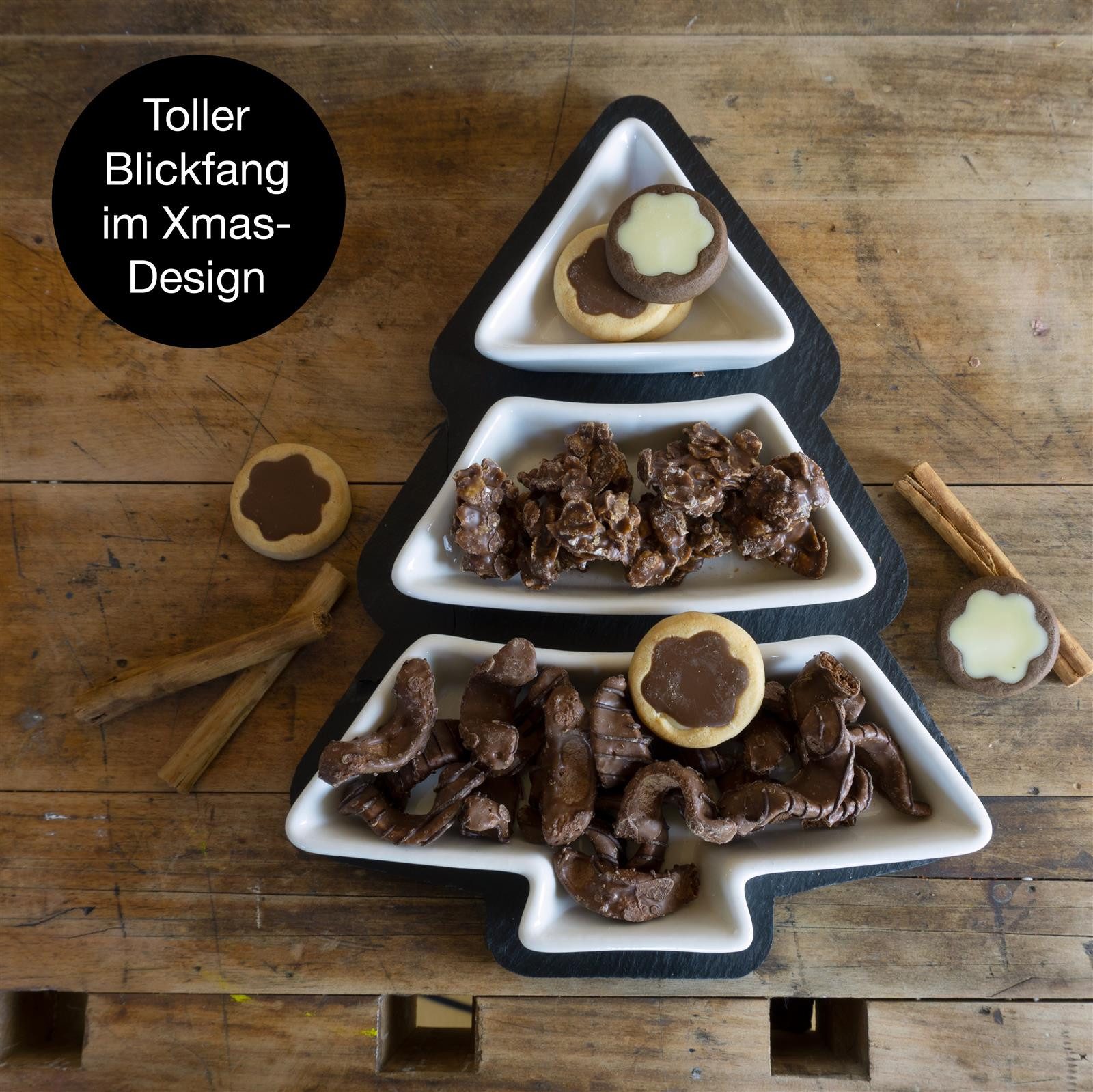 Moritz & Moritz Servierplatte Moritz & Moritz Schieferset Cinnamon, Porzellan, Schiefer, (Set, 4-tlg., 4- teiliges Set), Weihnachtliches Motiv, Hochwertiges Keramik, Schieferplatte