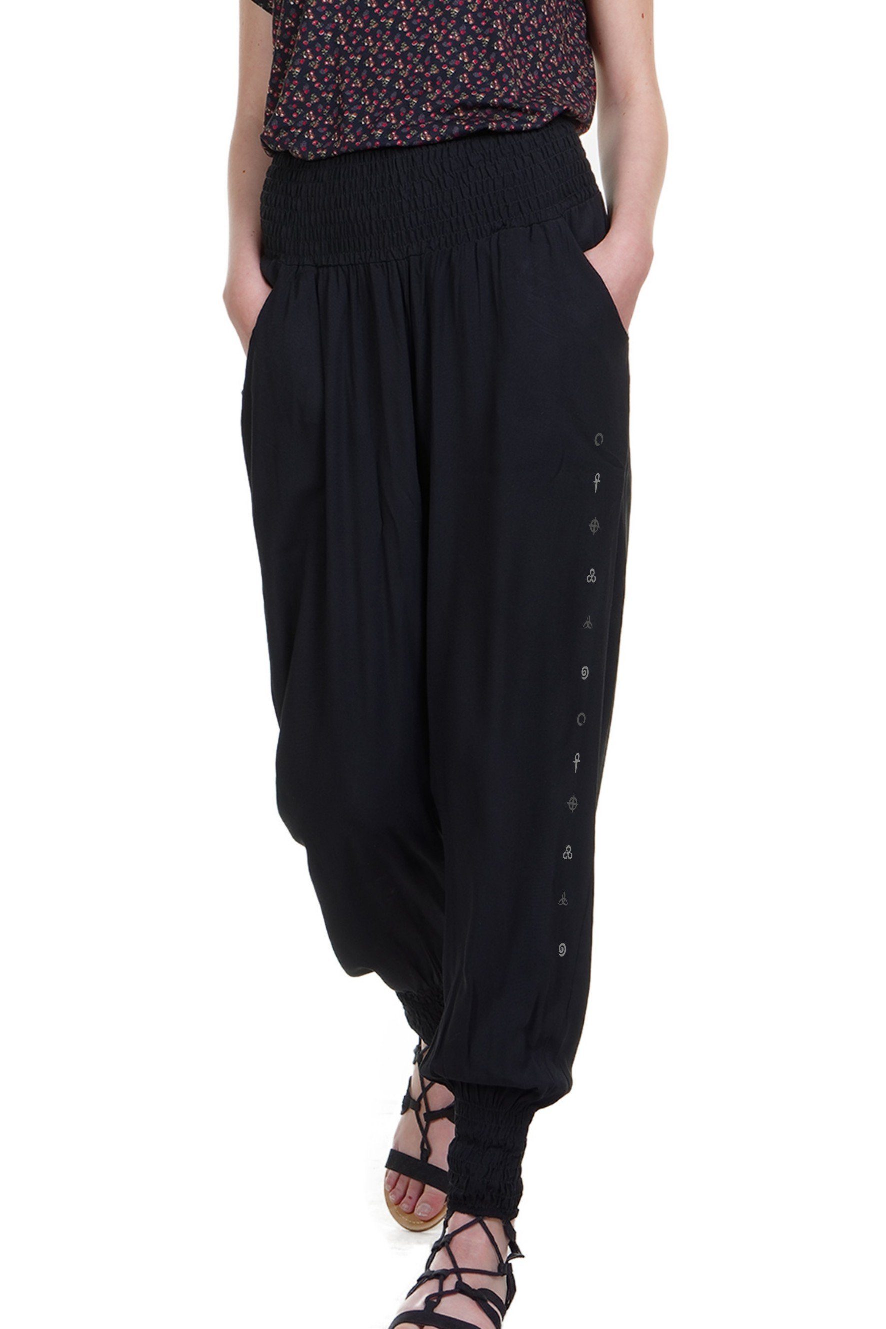 3Elfen Haremshose leichte Sommerhose Haremshose aus Blusenstoff schwarz