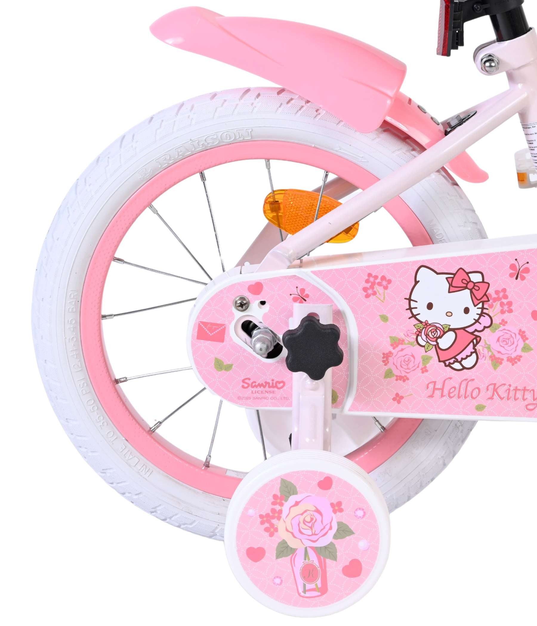 Volare Kinderfahrrad Hello Kitty Mädchen 14 Zoll Rosa mit Stützrädern und Korb, Abnehmbare Stützräder, geschlossener Kettenschutz, Luftreifen