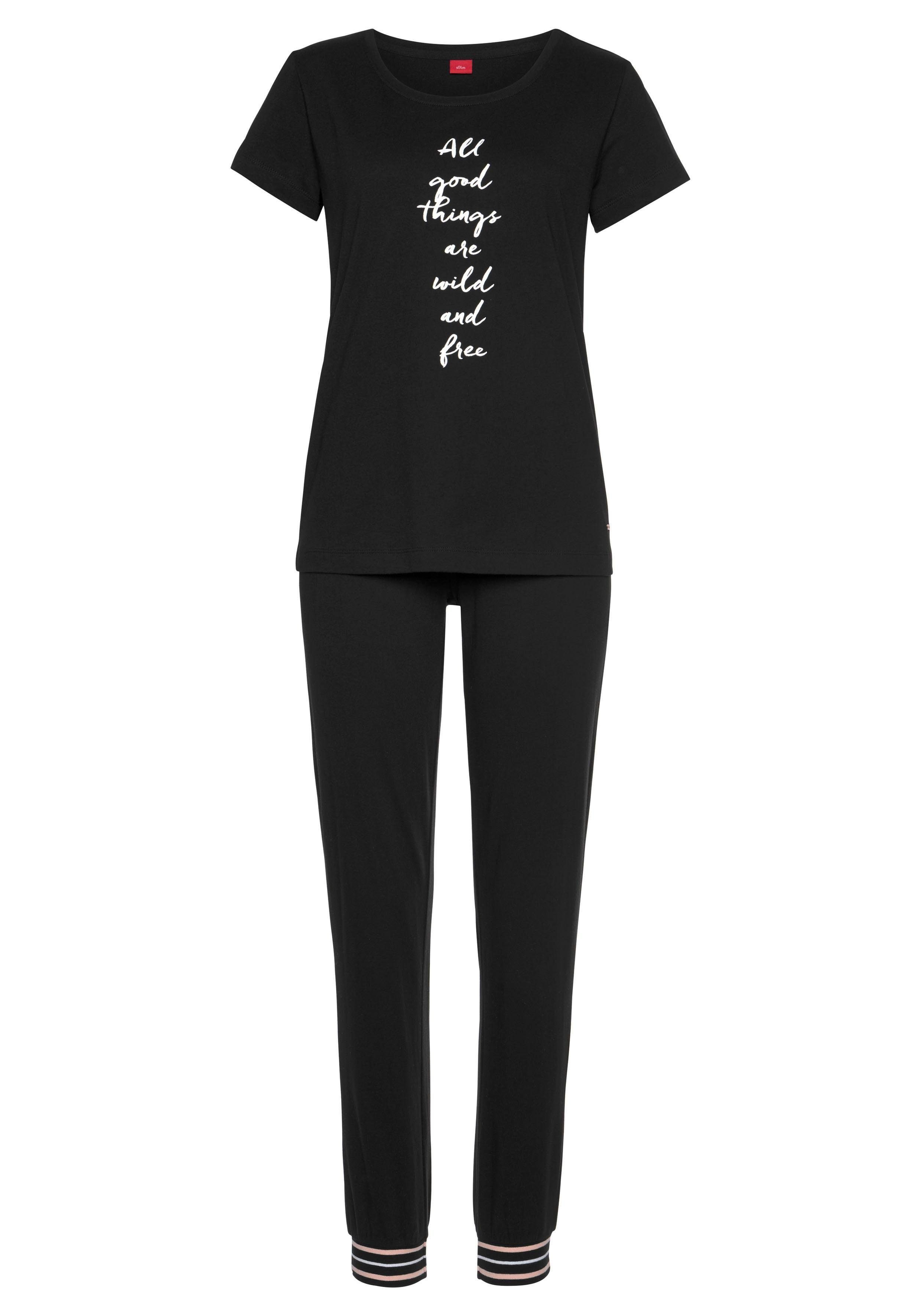 s.Oliver Pyjama (2 tlg) mit gestreiften Rippbündchen günstig online kaufen