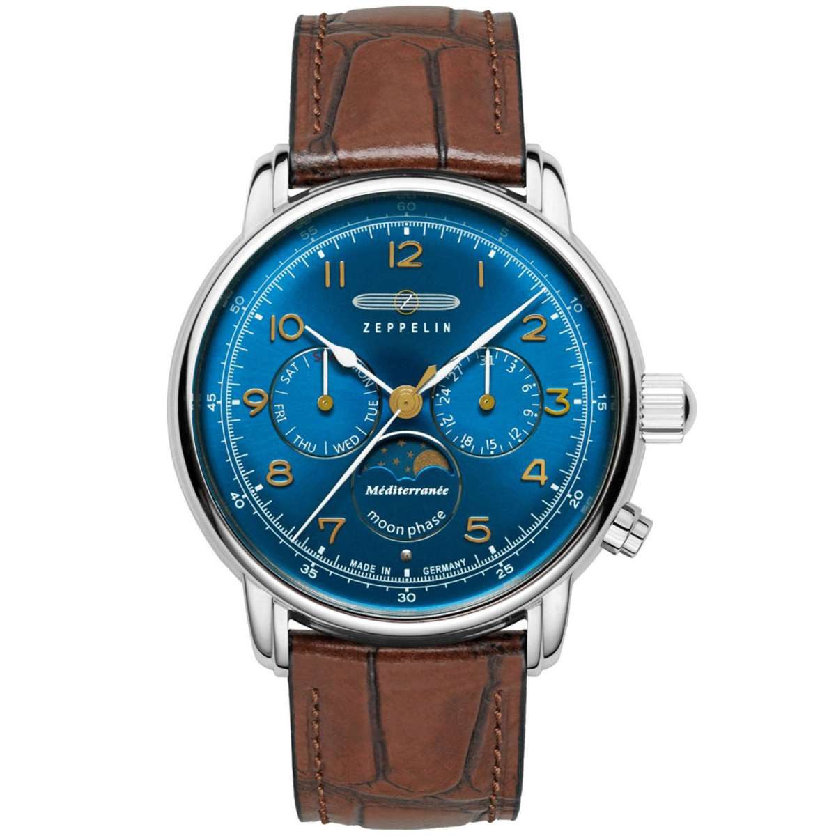 ZEPPELIN Quarzuhr 9636-3, Herrenuhr 100 Jahre Mediterranée Mondphase Braun/Blau