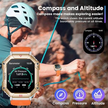 Motsfit Herren Telefonfunktion Fitness Watch Wasserdicht Schrittzähler Smartwatch (2.2 Zoll, Andriod iOS), mit WhatApp Funktion Herzfrequenz armbanduhr mit Blutdruckmessung