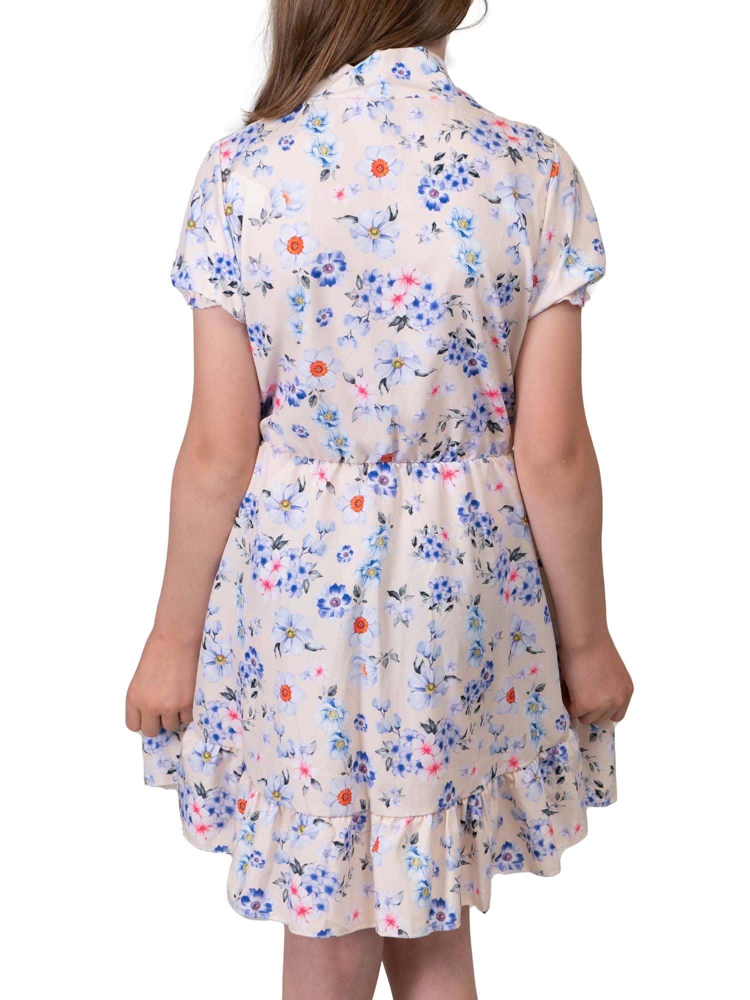 zu Voant Kleid bequem Creme kurze Stehkragen Mädchen tragen Ärmel 30381 (1-tlg) KMISSO Sommerkleid