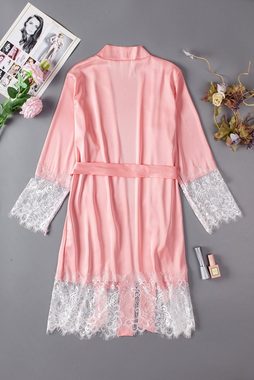 Organza Lingerie Kimono Kimono Harper in rosa mit Spiztendetails, blickdicht aus elegantem Satin, sexy Dessous