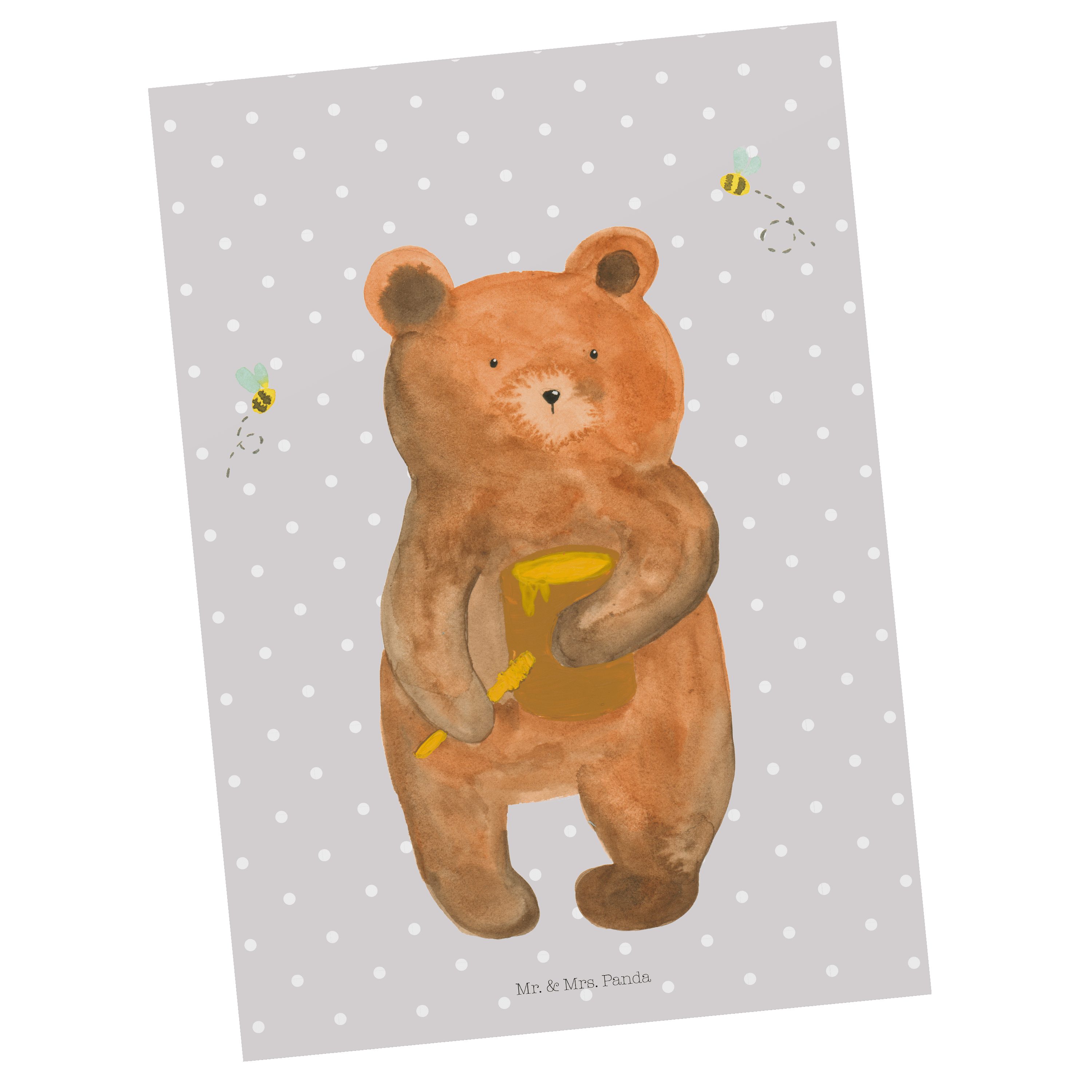 Mr. & Mrs. Panda Postkarte Honigbär - Grau Pastell - Geschenk, Partner, Einladungskarte, Teddy