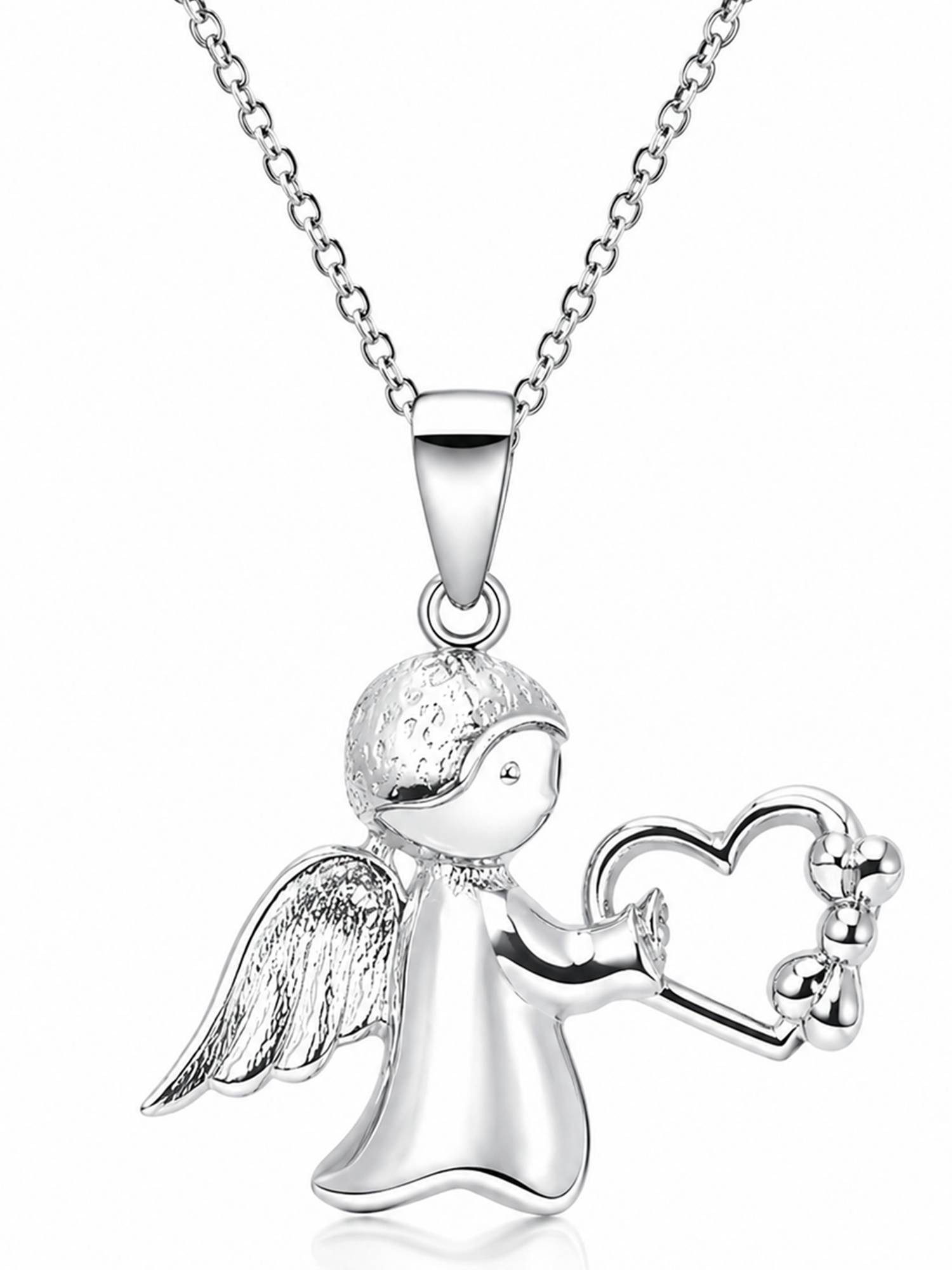 Goldene Hufeisen Kette mit Anhänger Glücksbringer Schutzengel Herz Engelanhänger mit Kette 925 Silber (2-tlg, inkl. Etui), Damen Mädchen Geschenkidee
