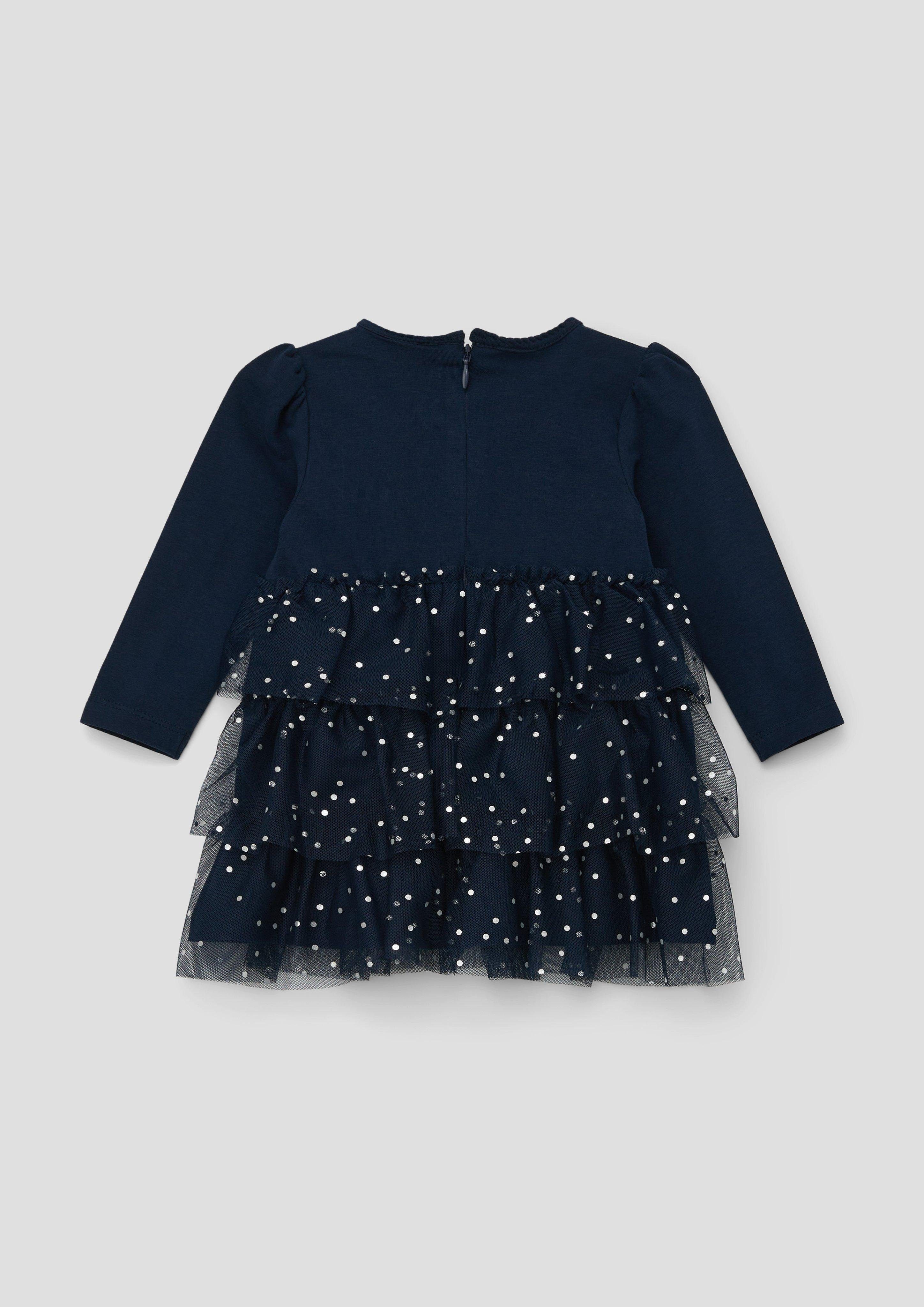 s.Oliver Jerseykleid Jerseykleid mit Volants Mesh-Volants Raffung