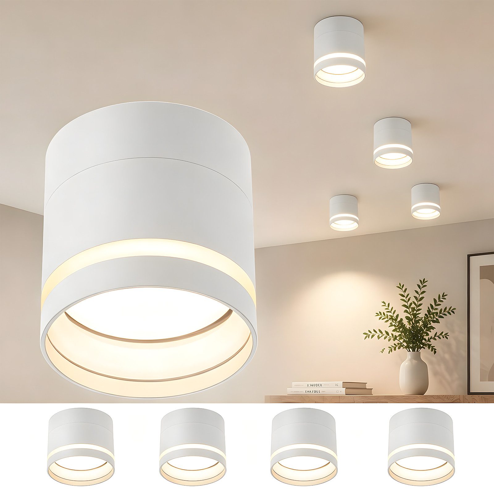 Nettlife LED Aufbaustrahler Schwarz/Weiß Rund Deckenstrahler 5W Spot Aufbauleuchte Klein Acryl, LED fest integriert, Warmweiß, GX53 Warmweiß Flach Aufputz Strahler Deckenspot 3000K