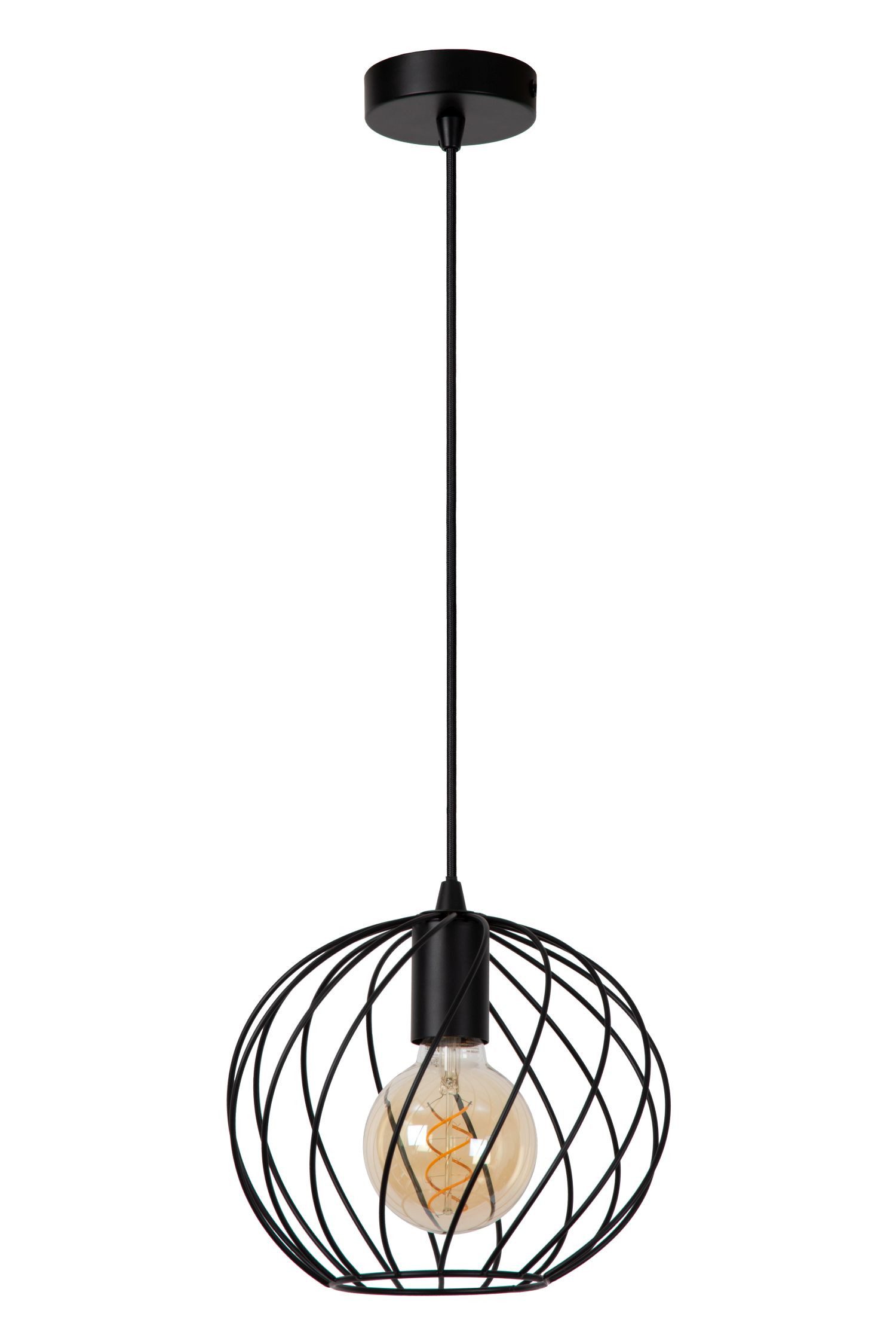 Licht-Erlebnisse Pendelleuchte LORIN, ohne Leuchtmittel, Metall E27 rund D: 25 cm H: max. 150 cm Frame Schirm Schwarz Modern