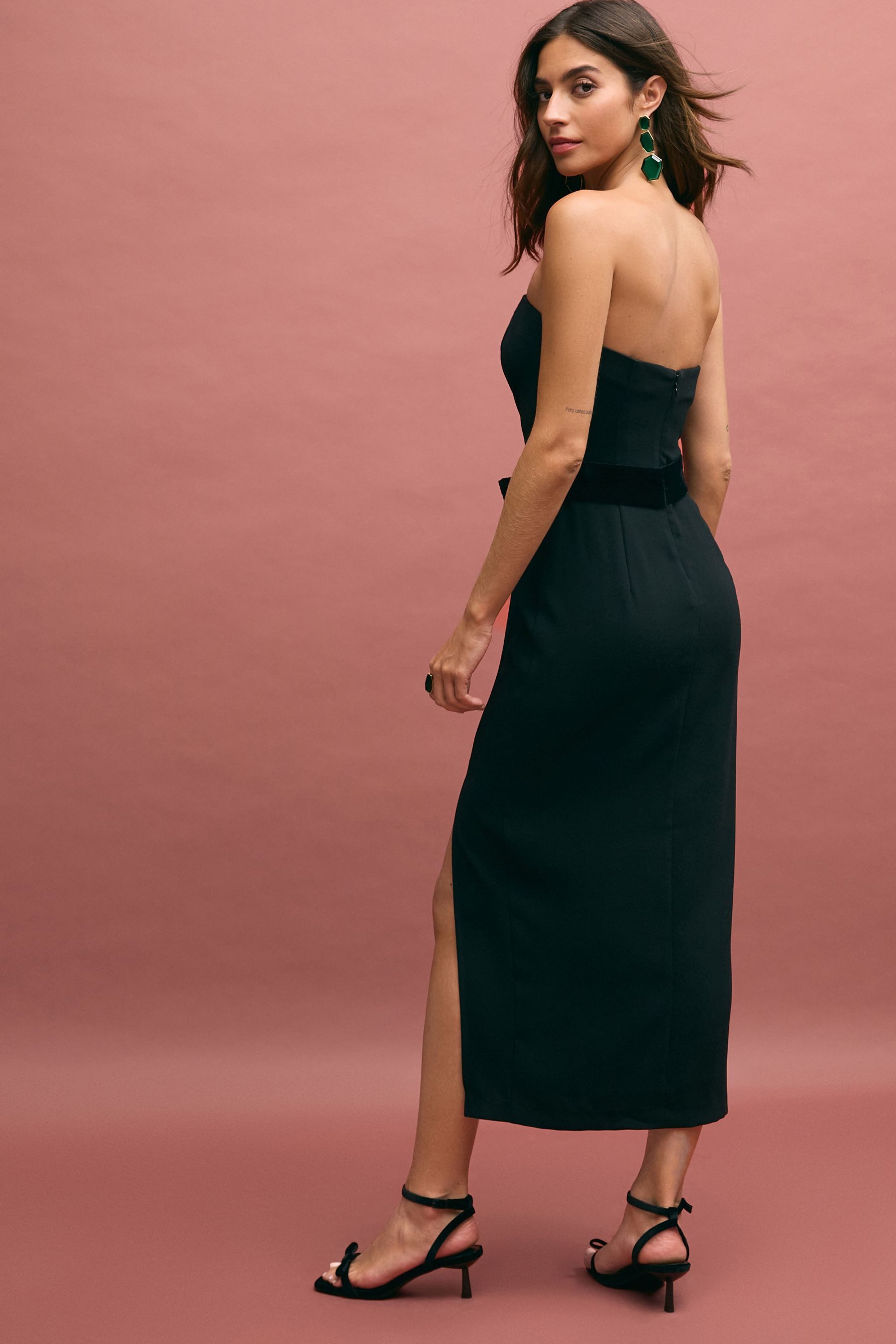 Next Bandeaukleid Trägerloses Midi-Kleid mit Schleife (1-tlg)