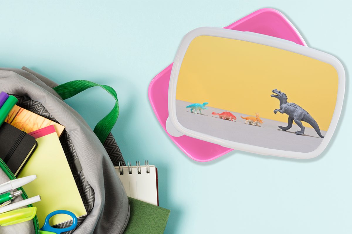 Dinosaurier-Spielzeug Kunststoff, Snackbox, Kunststoff Gelb, für (2-tlg), MuchoWow - Mädchen, Brotdose Kinder, Erwachsene, - Brotbox Regenbogen Lunchbox rosa