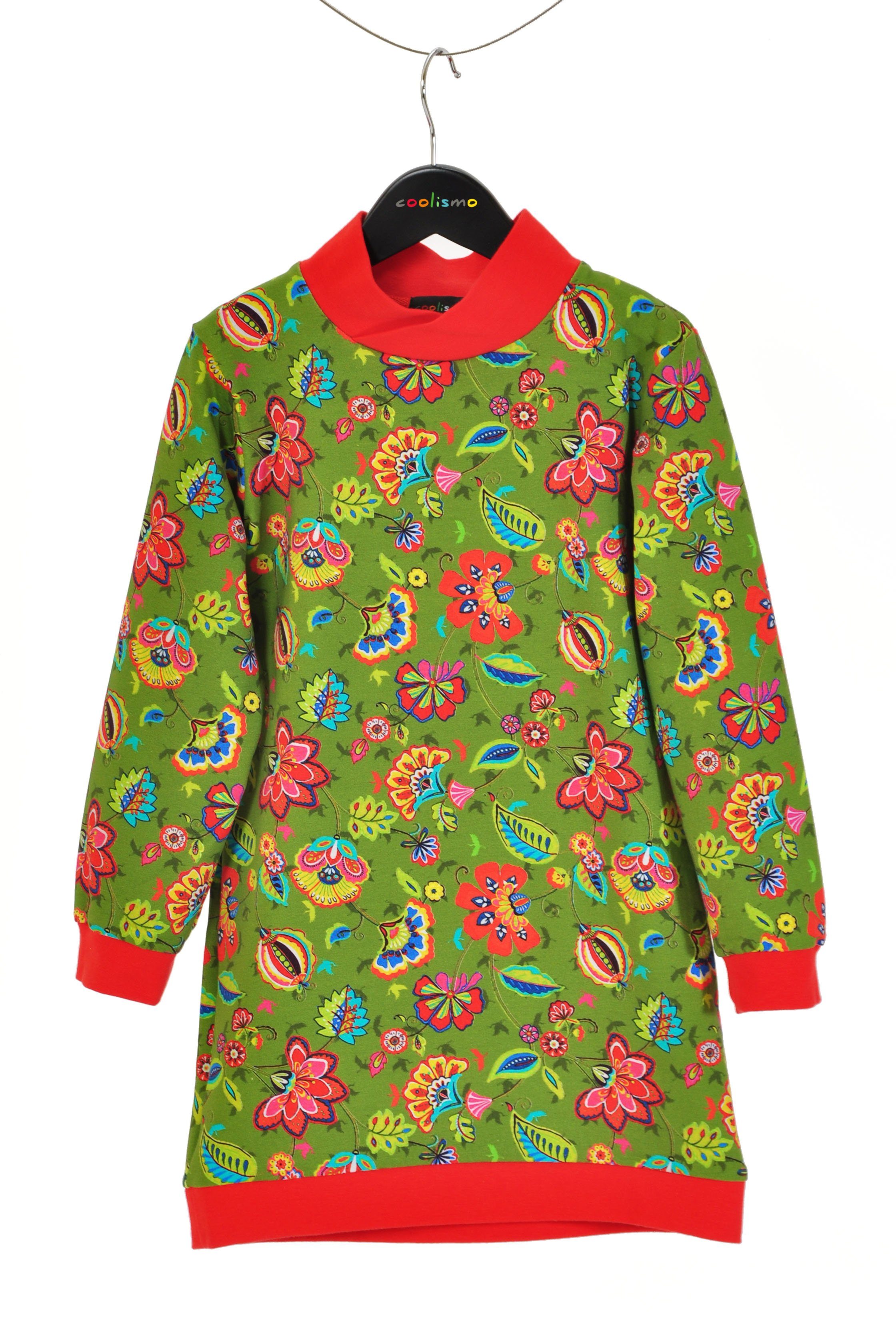 coolismo Sweatkleid Sweatshirt Kleid für Produktion europäische oliv coole Motivdruck Blumen mit Mädchen