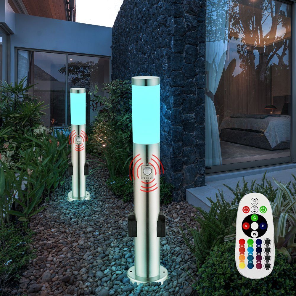 Set Leuchtmittel etc-shop Leuchten Fernbedienung Garten Lampen Außen 3er Farbwechsel, LED LED RGB Dimmer inklusive, Warmweiß, Außen-Stehlampe,