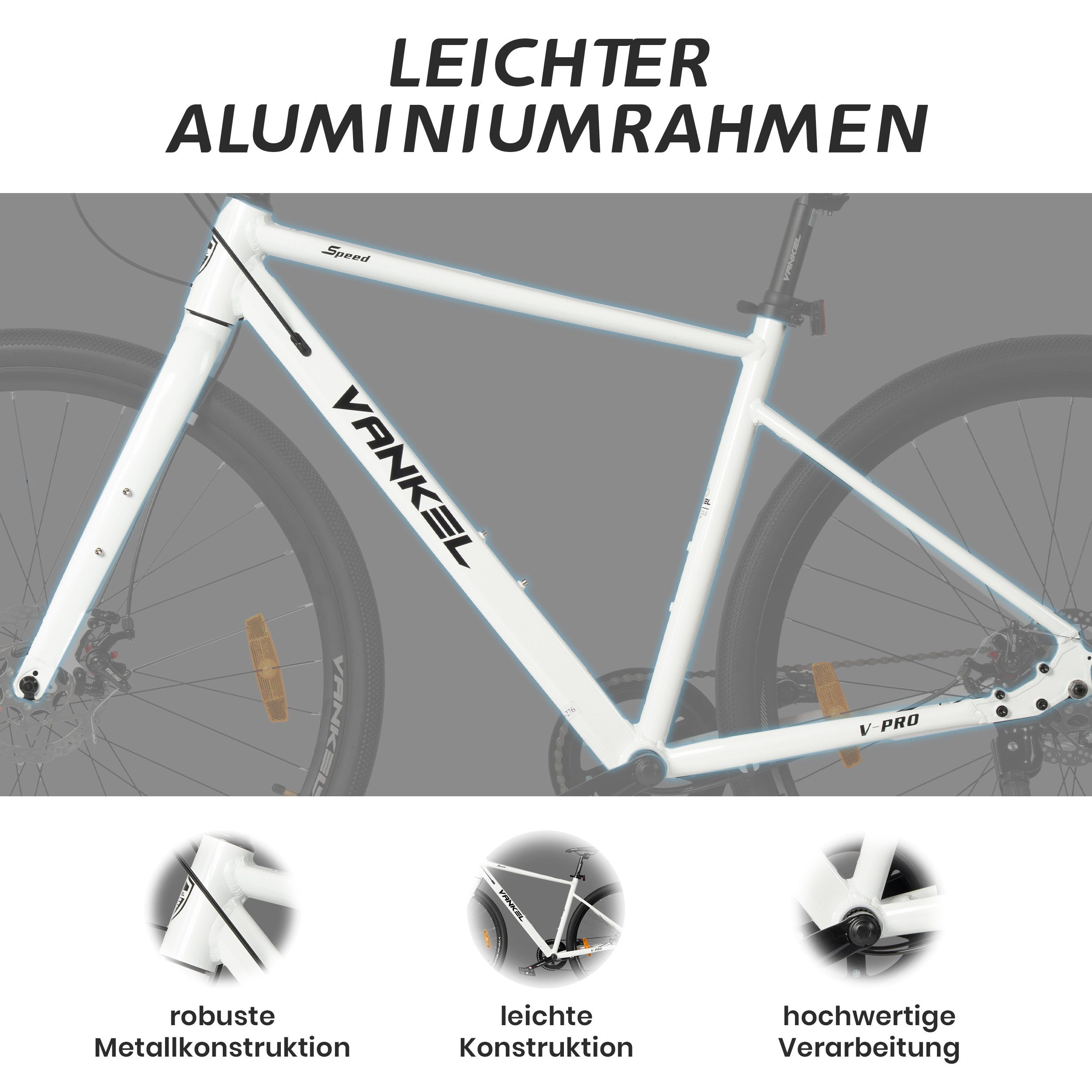 Vankel Mountainbike Fahrrad 28 Zoll MTB für Damen und Herren, Shimano Shimano RD-TZ500 Schaltwerk, Kettenschaltung, Profilierte Reifen für starke Bodenhaftung