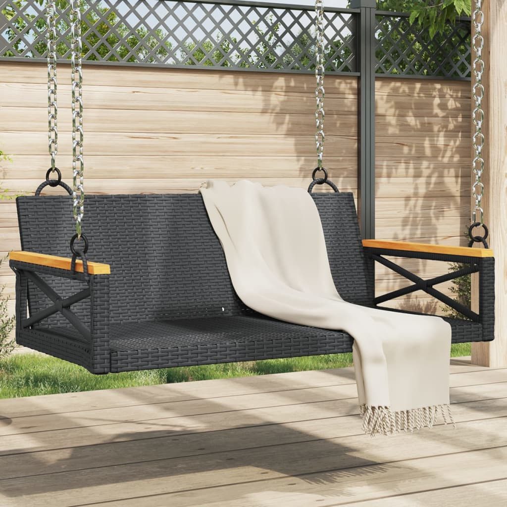 vidaXL Gartenbank Hängebank Schwarz 109x62x40 cm Poly Rattan (1-St)